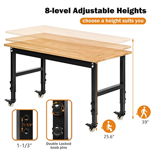 2025 Betterhood Banco de Trabajo Ajustable Robusto 48" con Superficie de Madera Caucho para Garaje