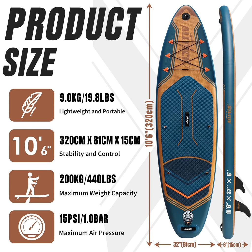 2025 Tabla de Paddle Surf Inflable ALLPICK Premium, Azul Marino – Tabla SUP con Soporte Universal para Cámara, Accesorios Completos, Remo Ajustable, para Principiantes y Avanzados, Capacidad 180 kg