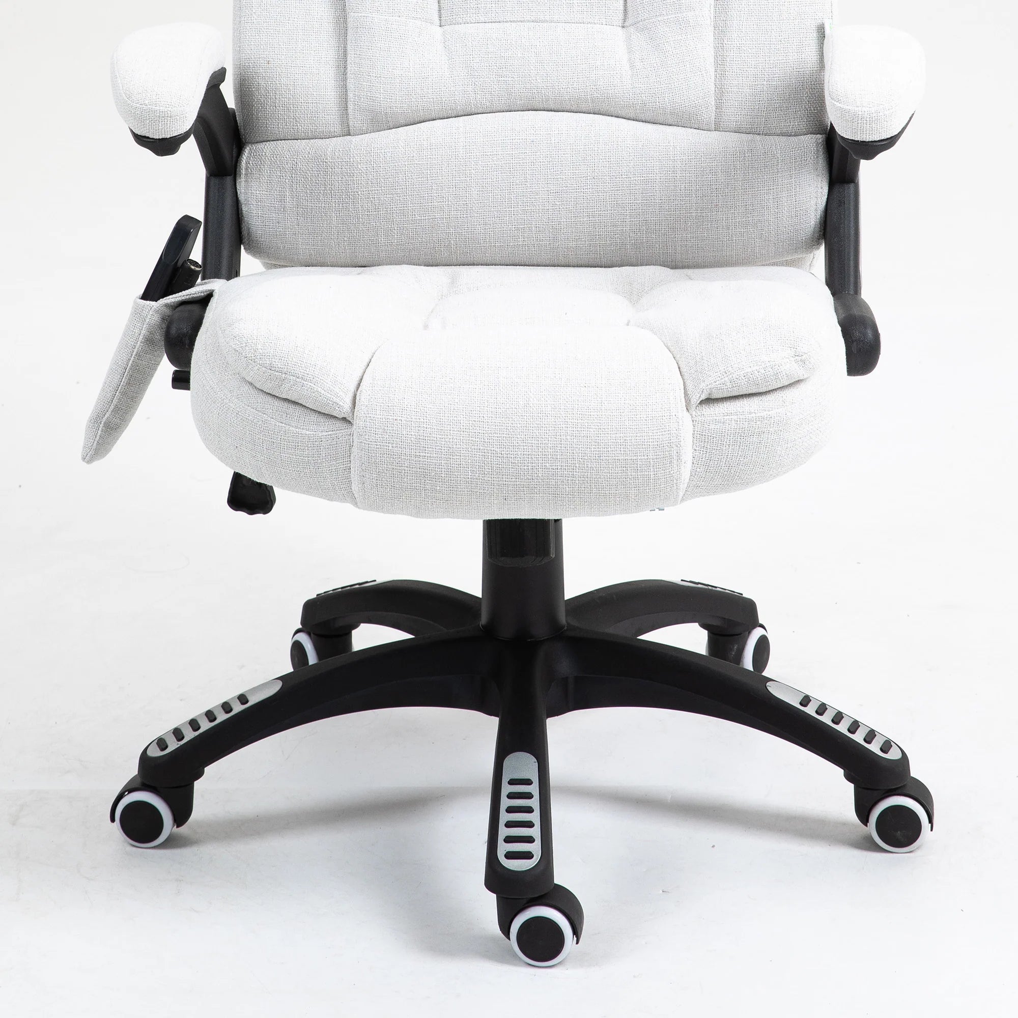 Silla de Oficina Ergonómica con Masaje de 6 Puntos y Calefacción en la Espalda, Tela Tipo Lino, Blanco Crema