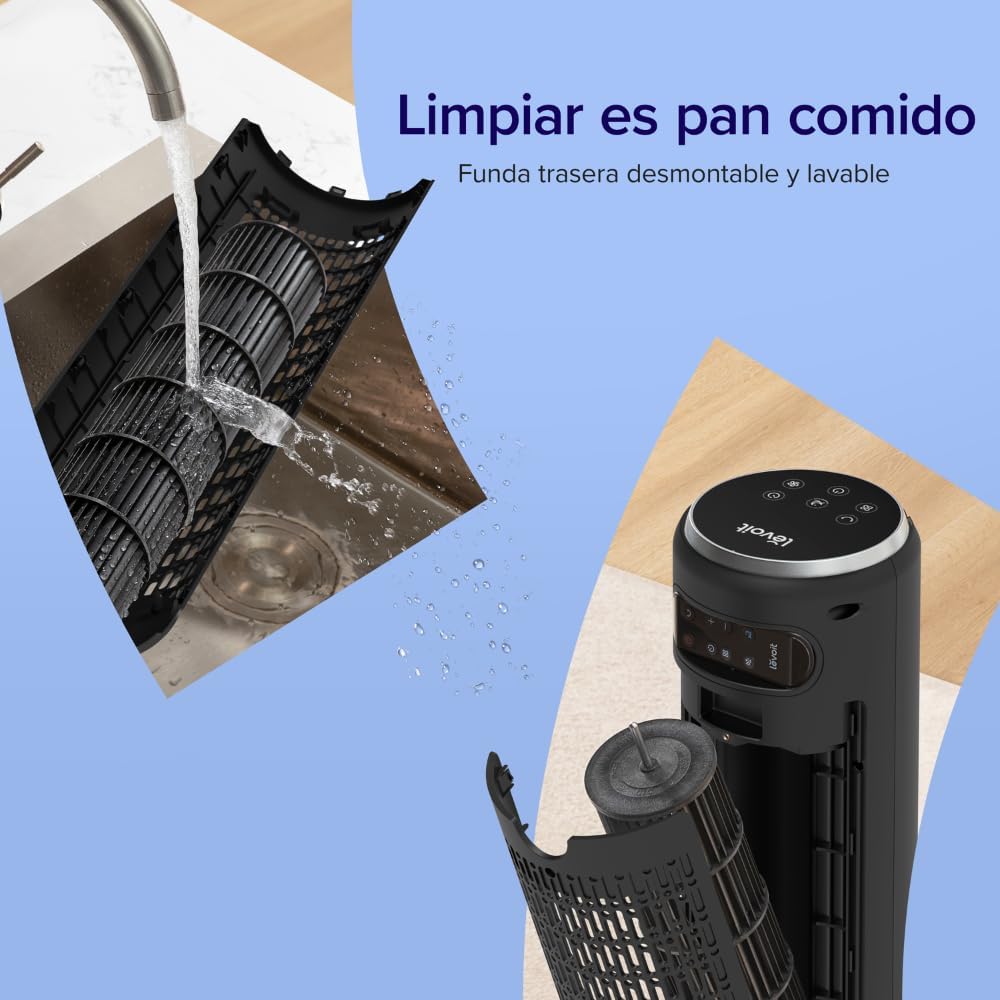 Ventilador de Torre LEVOIT 20dB con Control Remoto, 7.9 m/s con Motor DC, Ventilador Silencioso de 26W con Modo Sueño, 4 Modos y 12 Velocidades, Temporizador de 12H, Pantalla LED, Oscilación de 90°, Blanco