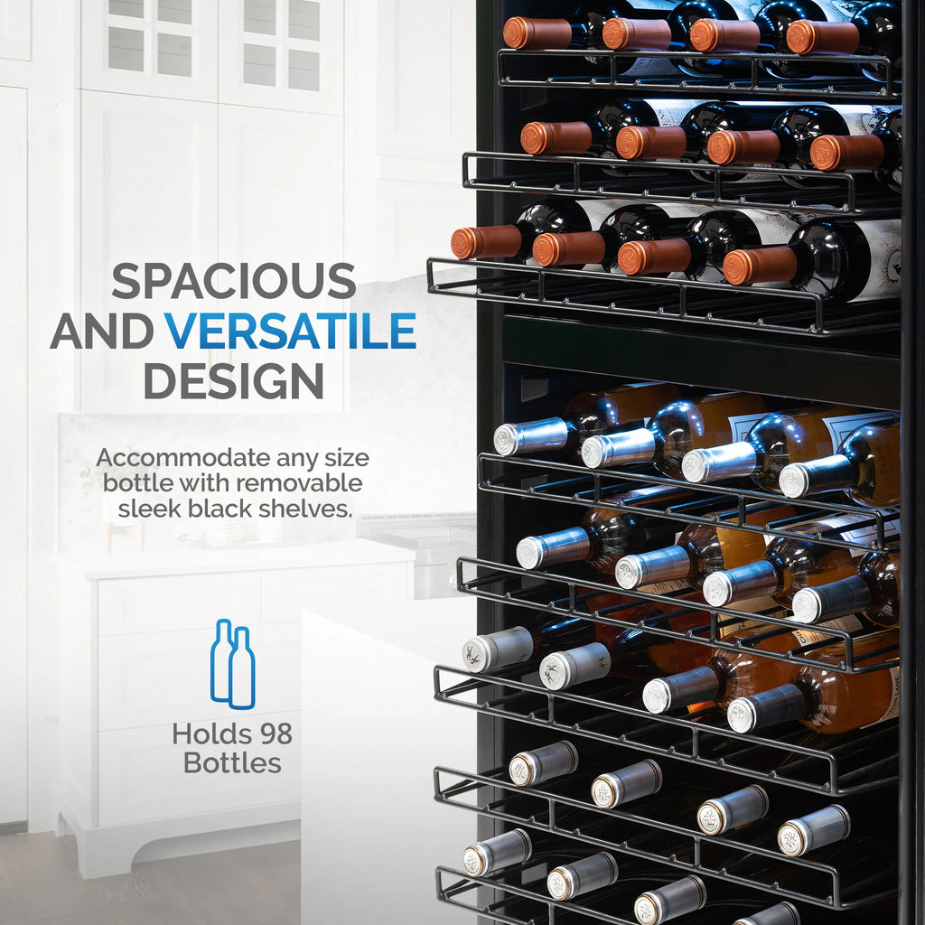 2025 Refrigerador de Vinos Independiente Newair® de Acero Inoxidable – 98 Botellas – 23" con Doble Zona