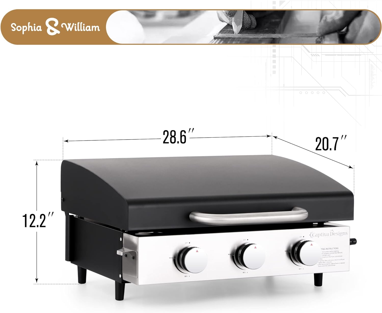 2025 Parrilla a Gas con Quemador Lateral y Parrilla de Hierro Fundido Esmalte Porcelánico 42,000 BTU, Parrilla Portátil de Acero Inoxidable, Propano