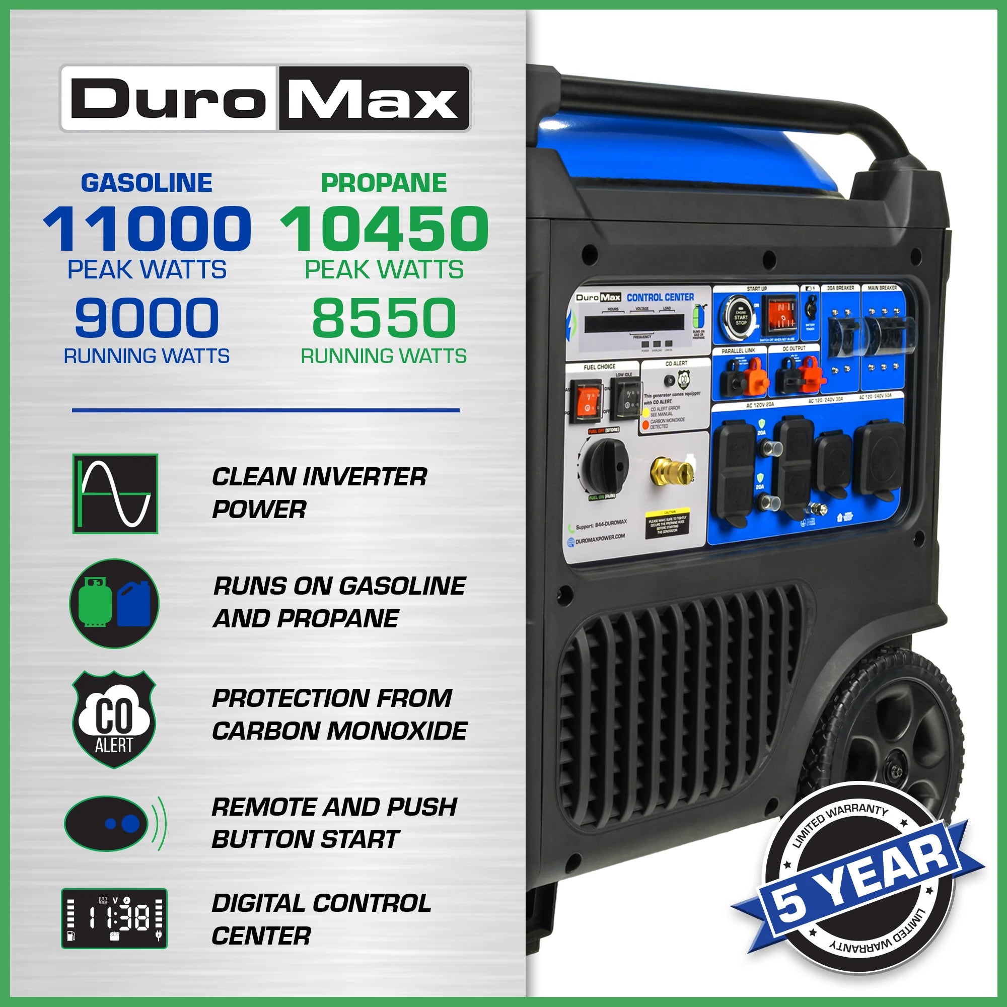 2025 Generador Inverter Portátil Bifuel 11 000 W con Alerta de CO