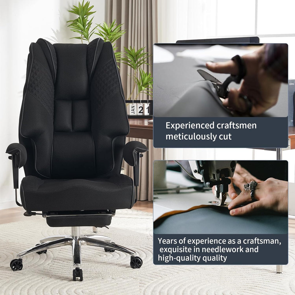 Silla de Oficina Alta y Ancha para 400 lbs, Silla Ejecutiva de Cuero con Respaldo Alto y Reposapiés, Silla Ergonómica con Soporte Lumbar para Aliviar el Dolor de Espalda Baja (Beige)