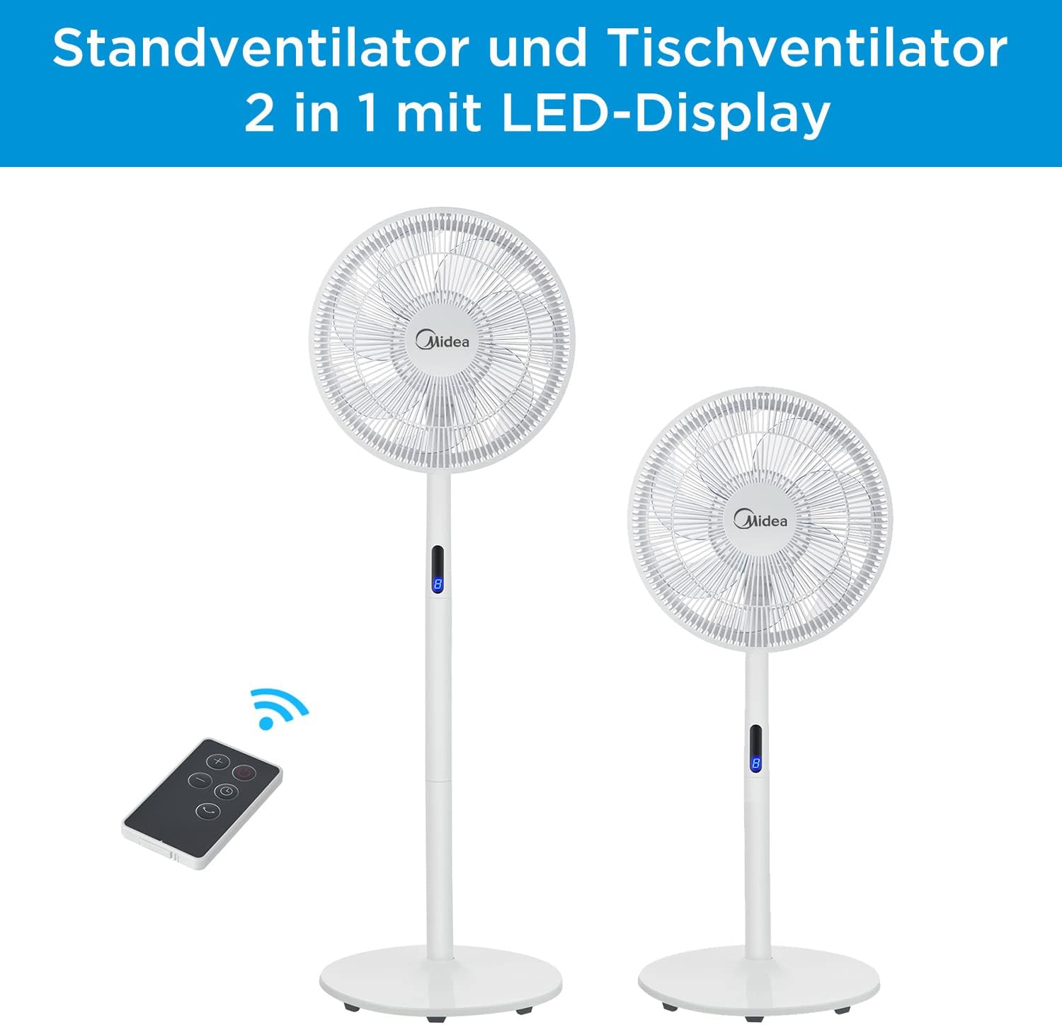 Ventilador de Pie MIDEA 12 Velocidades con Control Remoto – Ventilador Silencioso con Oscilación de 120º + 135º – Ventilador con Temporizador, Filtro y Doble Aspa – Flujo de Aire hasta 24 metros