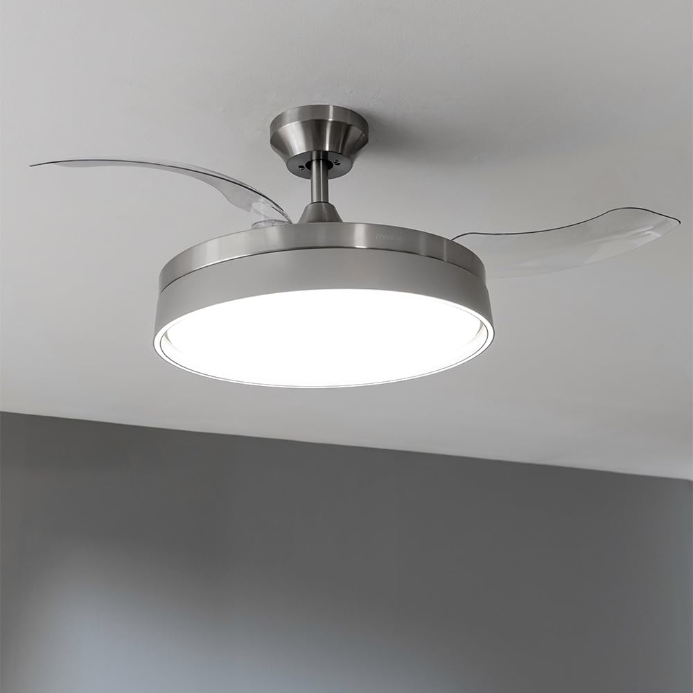 Ventilador de Techo Cecotec con Aspas Retráctiles y Lámpara Invisible EnergySilence Aero 4280 de Acero, 40 W, Diámetro 42 Pulgadas (106 cm), Temporizador, 3 Tonos de Luz, Función Verano-Invierno
