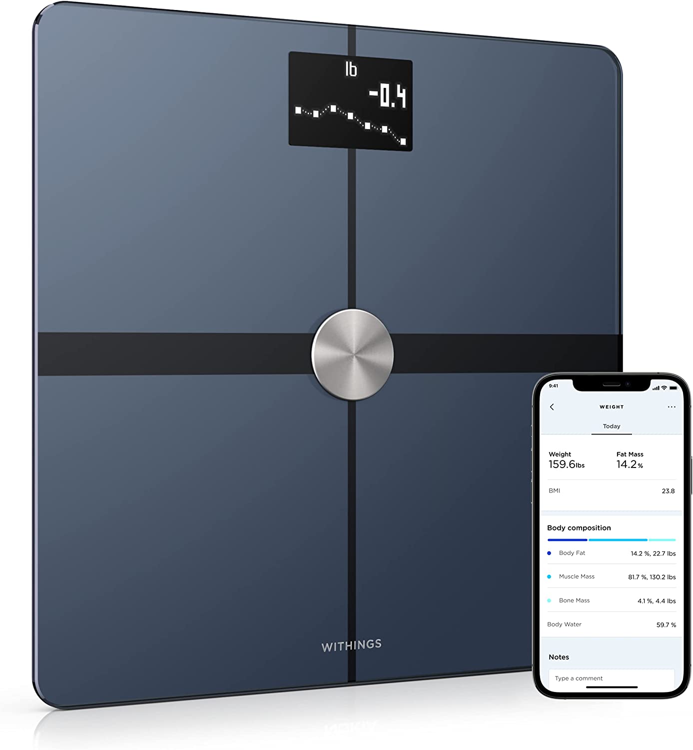 2025 Withings Body+ - Báscula Digital Wi-Fi Inteligente con Sincronización Automática a la App del Smartphone