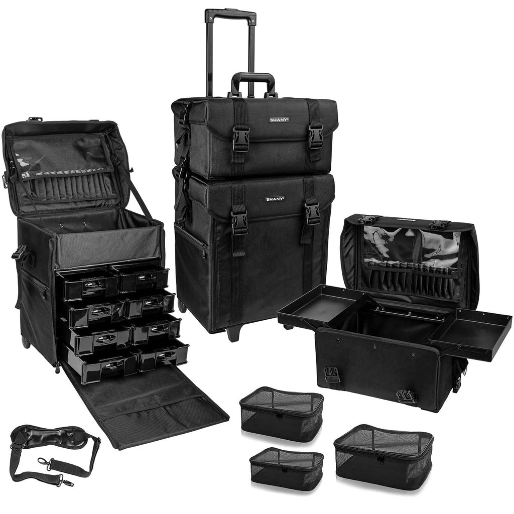 Maletín Cosmético de Vinilo Negro Azabache con Ruedas – Bolso de Viaje para Maquillaje