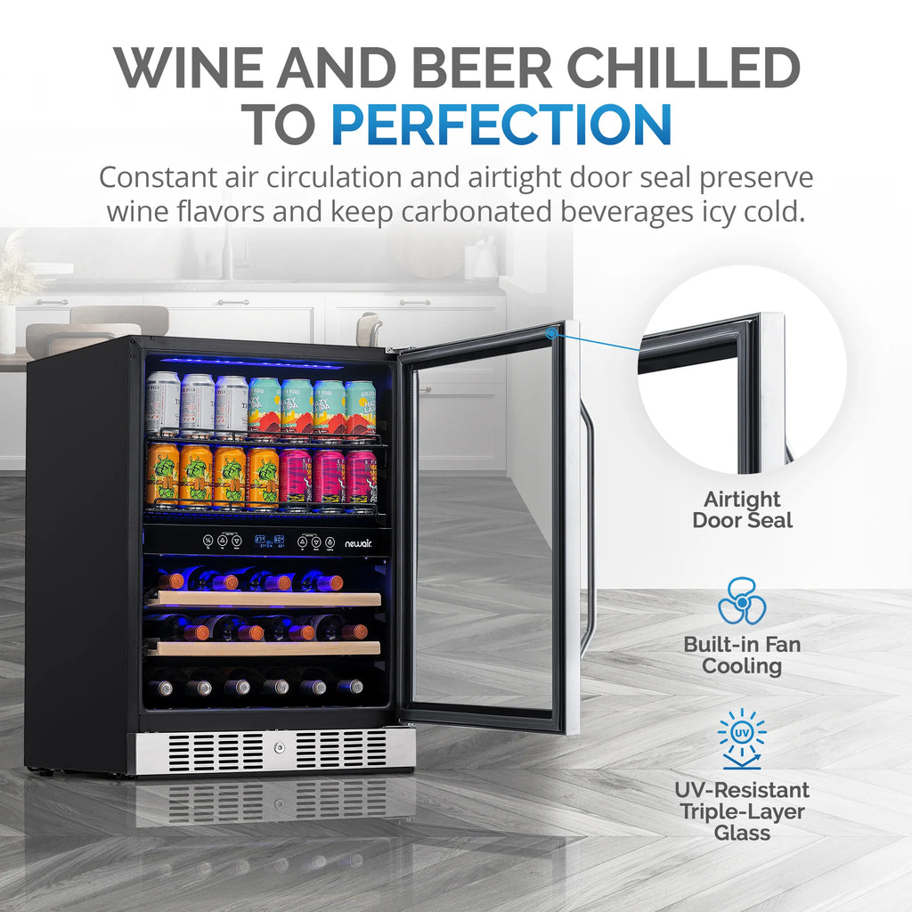 2025 Newair® Refrigerador Empotrable de Doble Zona para 70 Latas y 20 Botellas - 24"