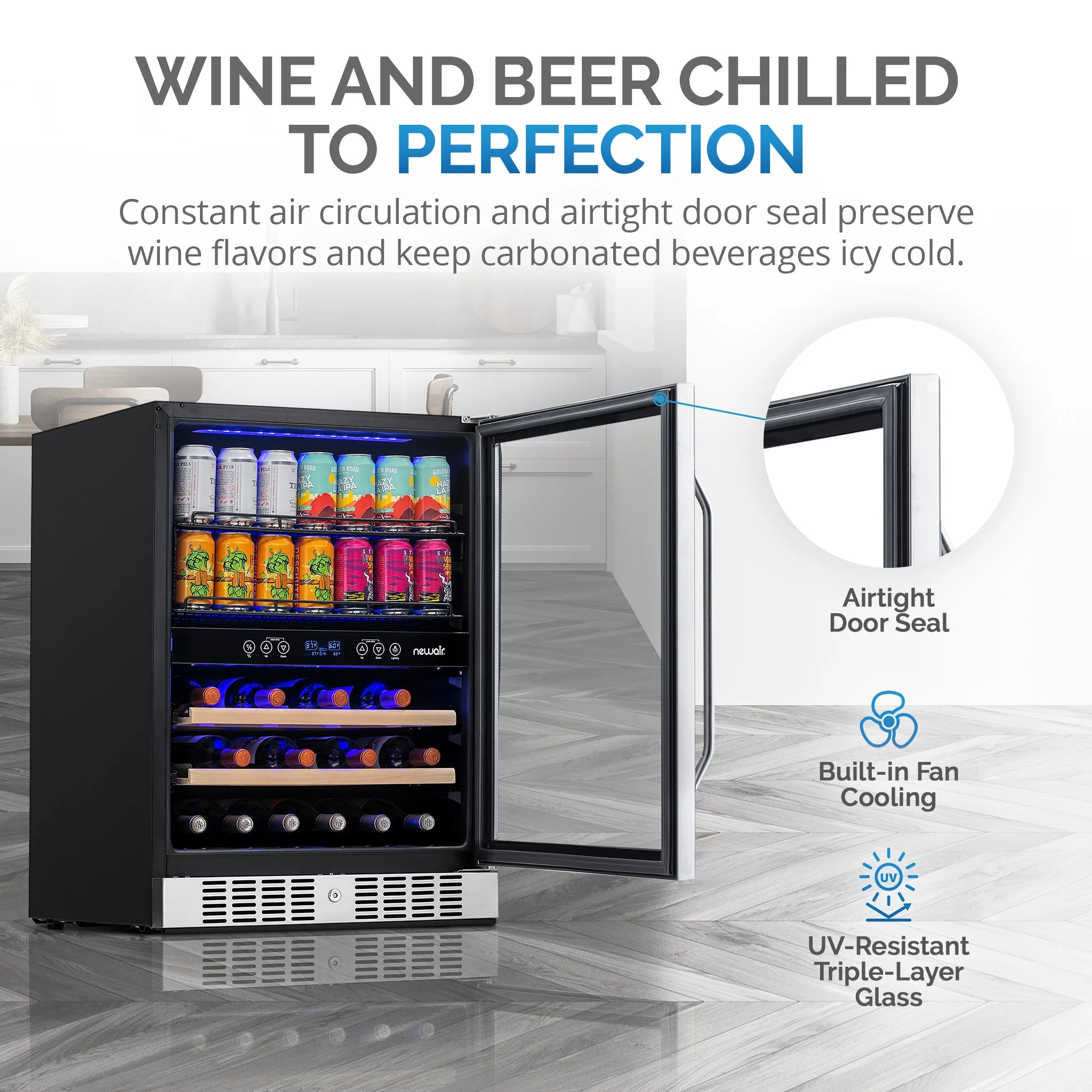 2025 Newair® Refrigerador Empotrable de Doble Zona para 70 Latas y 20 Botellas - 24"