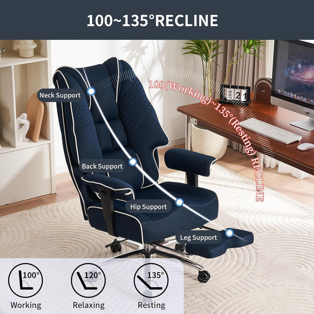 Silla de Oficina Alta y Ancha para 400 lbs, Silla Ejecutiva de Cuero con Respaldo Alto y Reposapiés, Silla Ergonómica con Soporte Lumbar para Aliviar el Dolor de Espalda Baja (Beige)