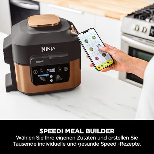 2025 Ninja Speedi Multicuiseur 2025, 5,7 L, Multicuiseur 10 en 1, Freidora de aire, Cocción lenta, Parrilla, Horno, Negro y Cobre ON400EUCP