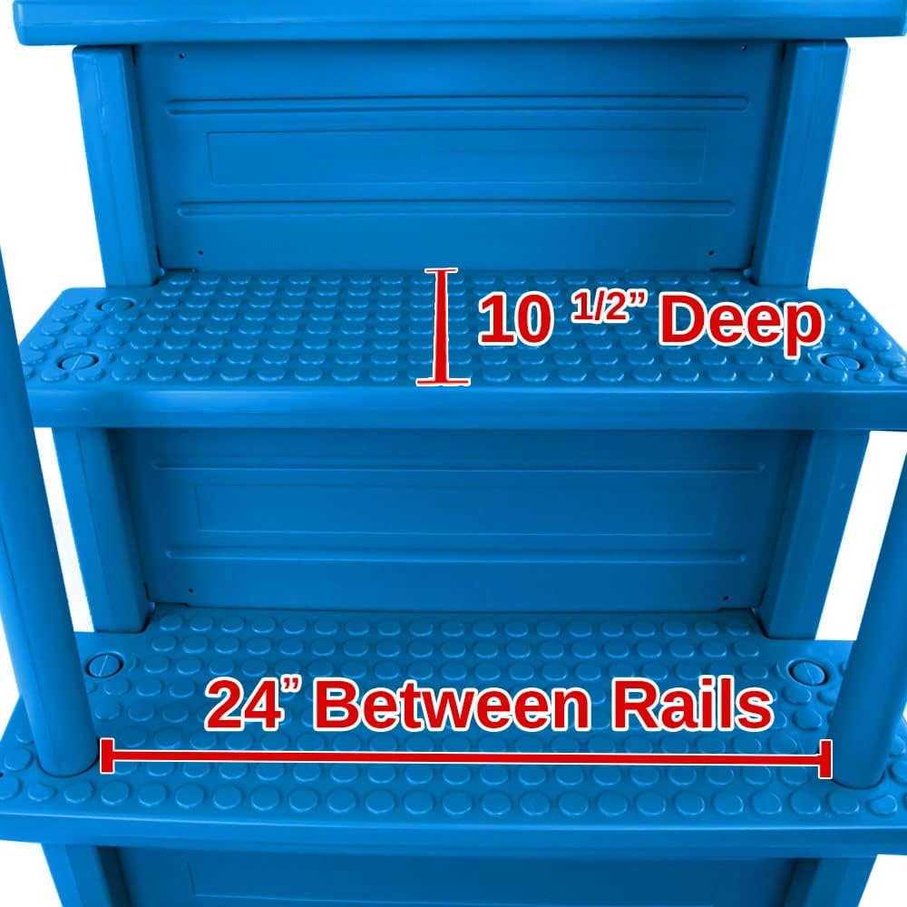 Escalones antideslizantes Aqua Select para piscinas elevadas | Azul | Para piscinas sobre tierra | Se pueden montar en terrazas de 48" a 54" de altura | Escalera de seguridad con capacidad hasta 250 lbs