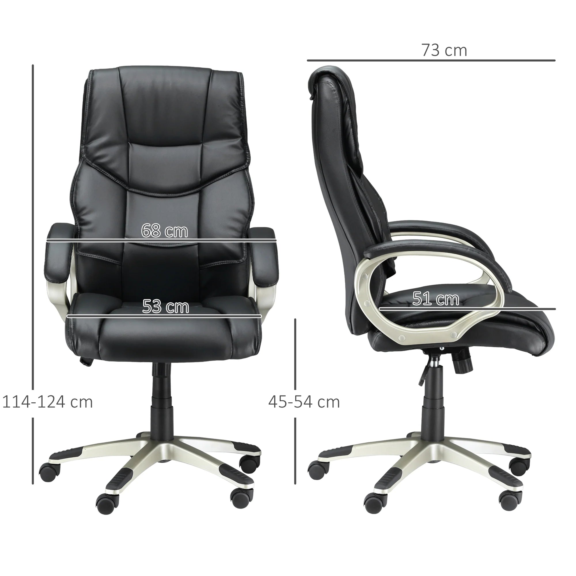 Silla de Oficina con Respaldo Alto, Sillón Giratorio de Cuero Sintético con Altura Ajustable, Negro