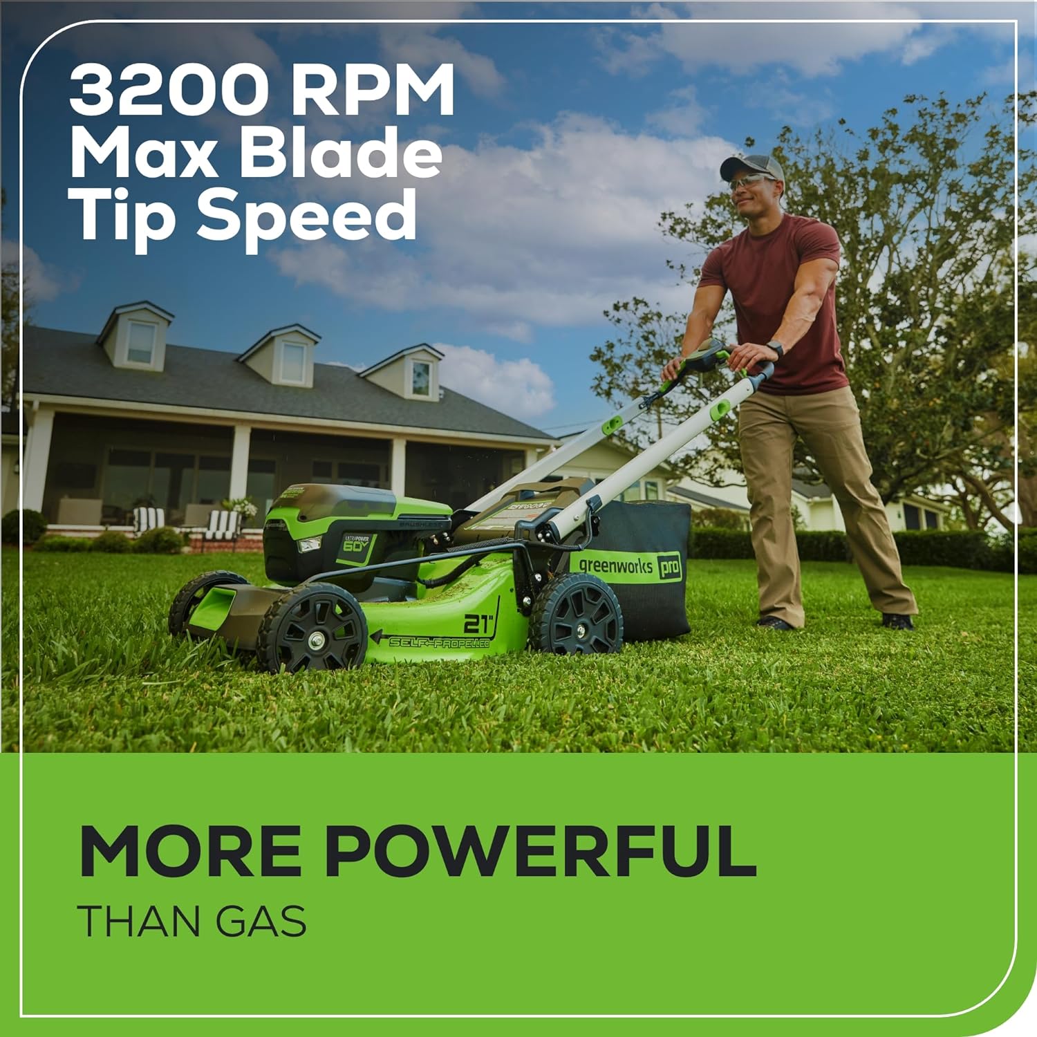 2025 Cortacésped Autopropulsado Inalámbrico Greenworks 60V 21” con 2 Baterías de 4.0Ah y Cargador Rápido de Doble Puerto