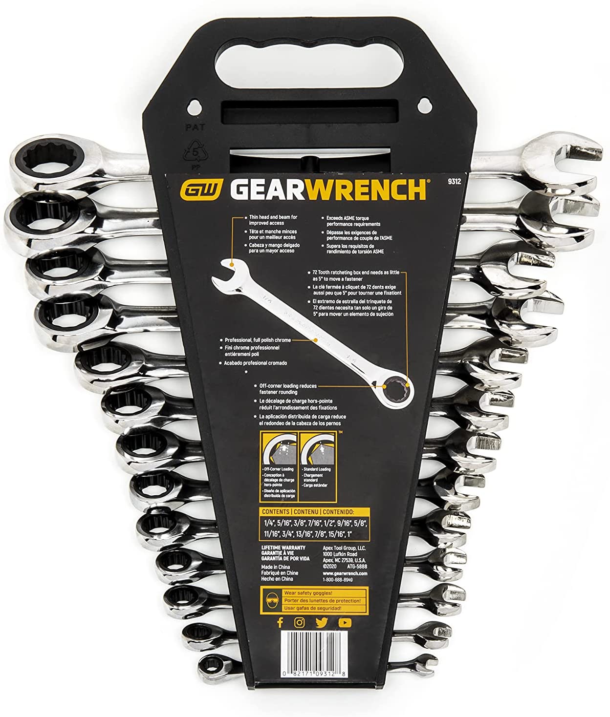2025 Juego de Llaves Combinadas de 12 Puntos GEARWRENCH con Carraca