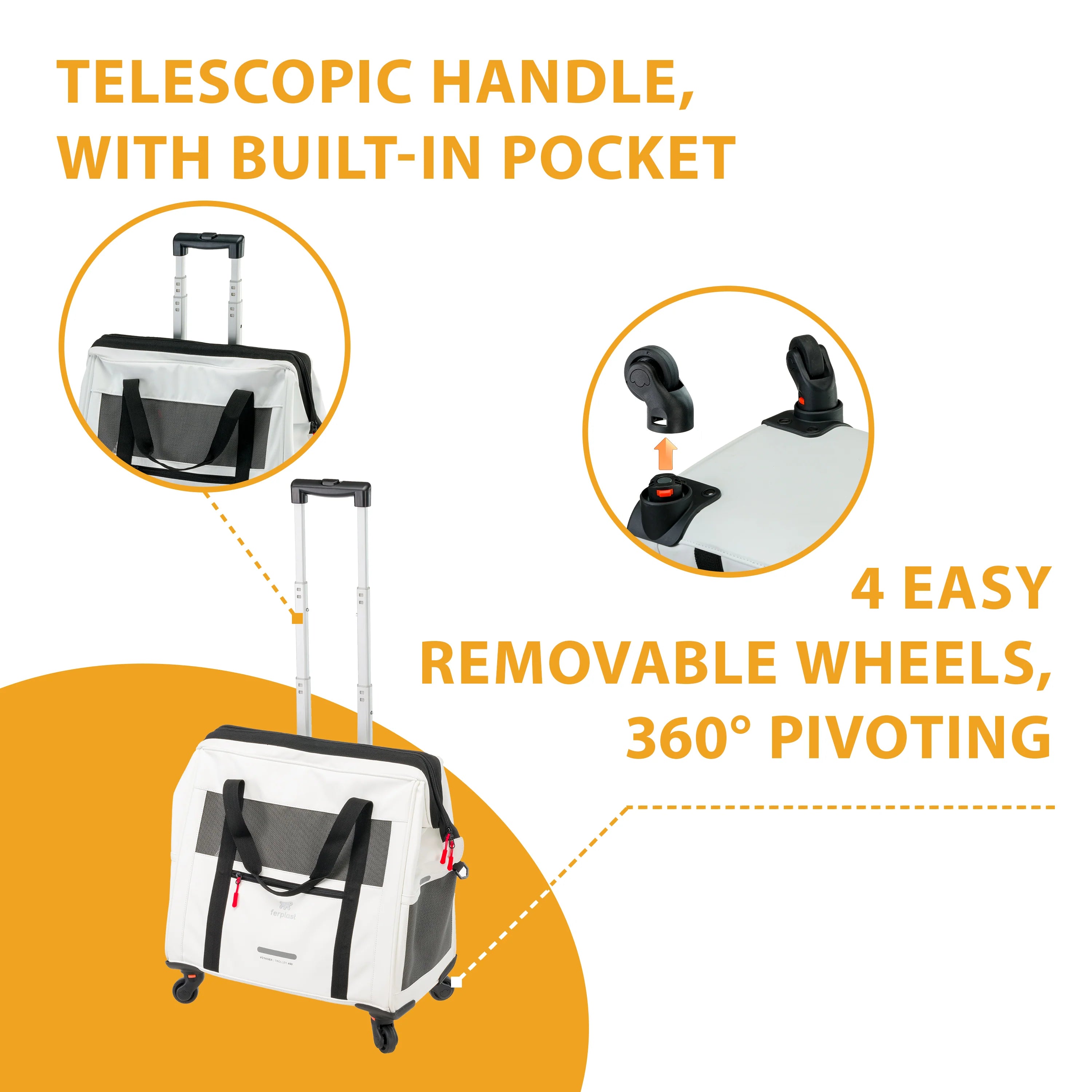 2025 Voyager Trolley de Ferplast – Trolley elegante y ligero de polipiel para gatos y perros pequeños de hasta 15 kg. Con ruedas, ventanas de malla y correa de seguridad – ideal para viajar con total comodidad