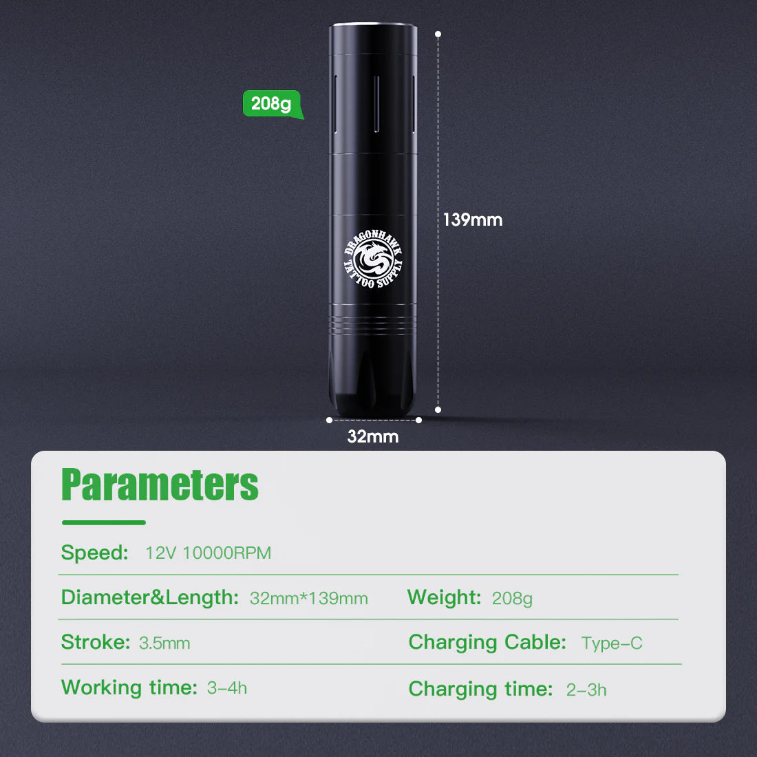 Kit de Máquina de Tatuaje Rotativa Inalámbrica tipo Bolígrafo Dragonhawk X3 PRO con Juego de Cartuchos para Principiantes