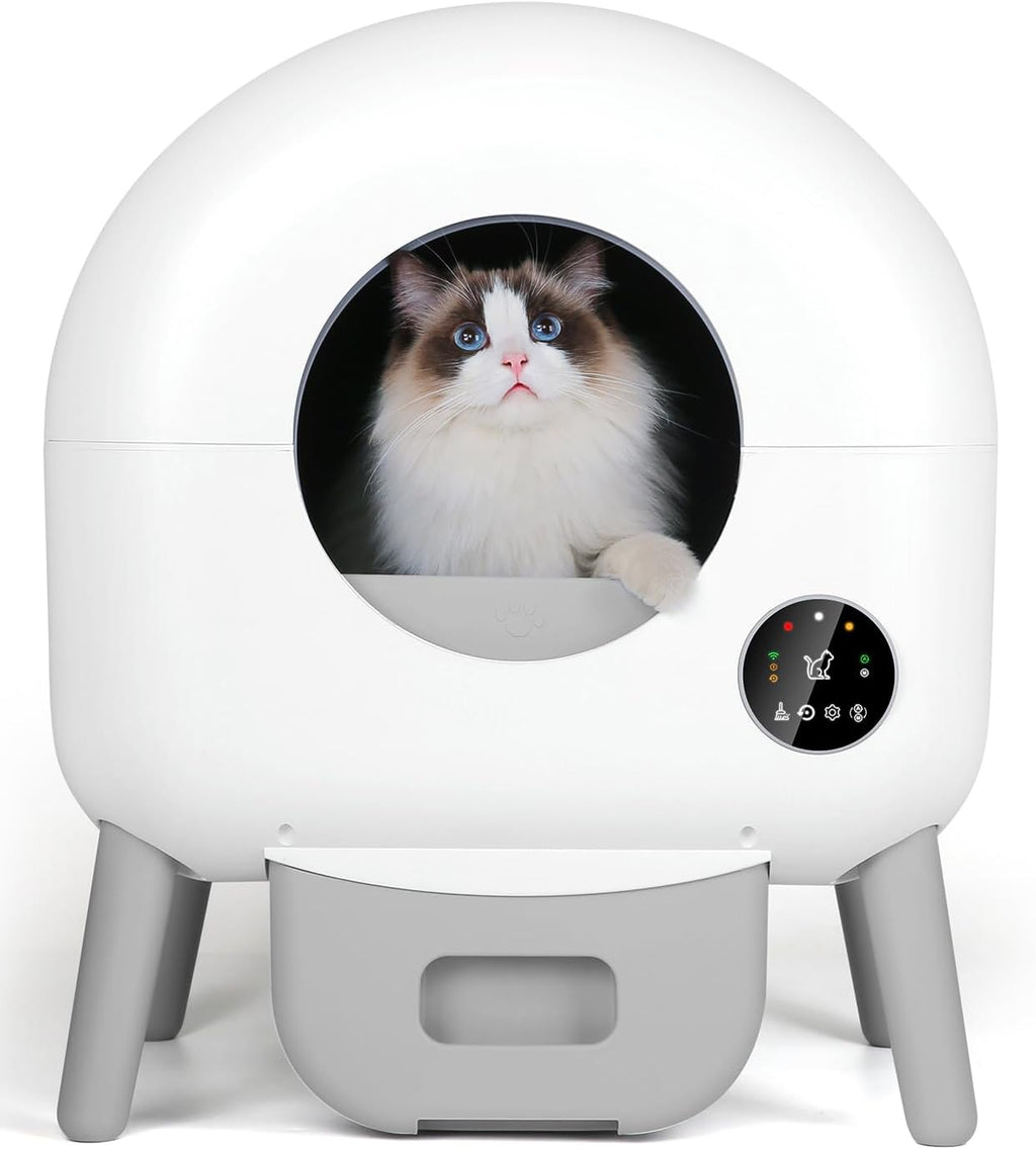 2025 Caja de Arena Autolimpiante - 110L Caja Automática para Gatos, Compatible con Todo Tipo de Arena, con 1 Rollo de Bolsas de Basura y Alfombrilla, Control por App, Color Gris Grande