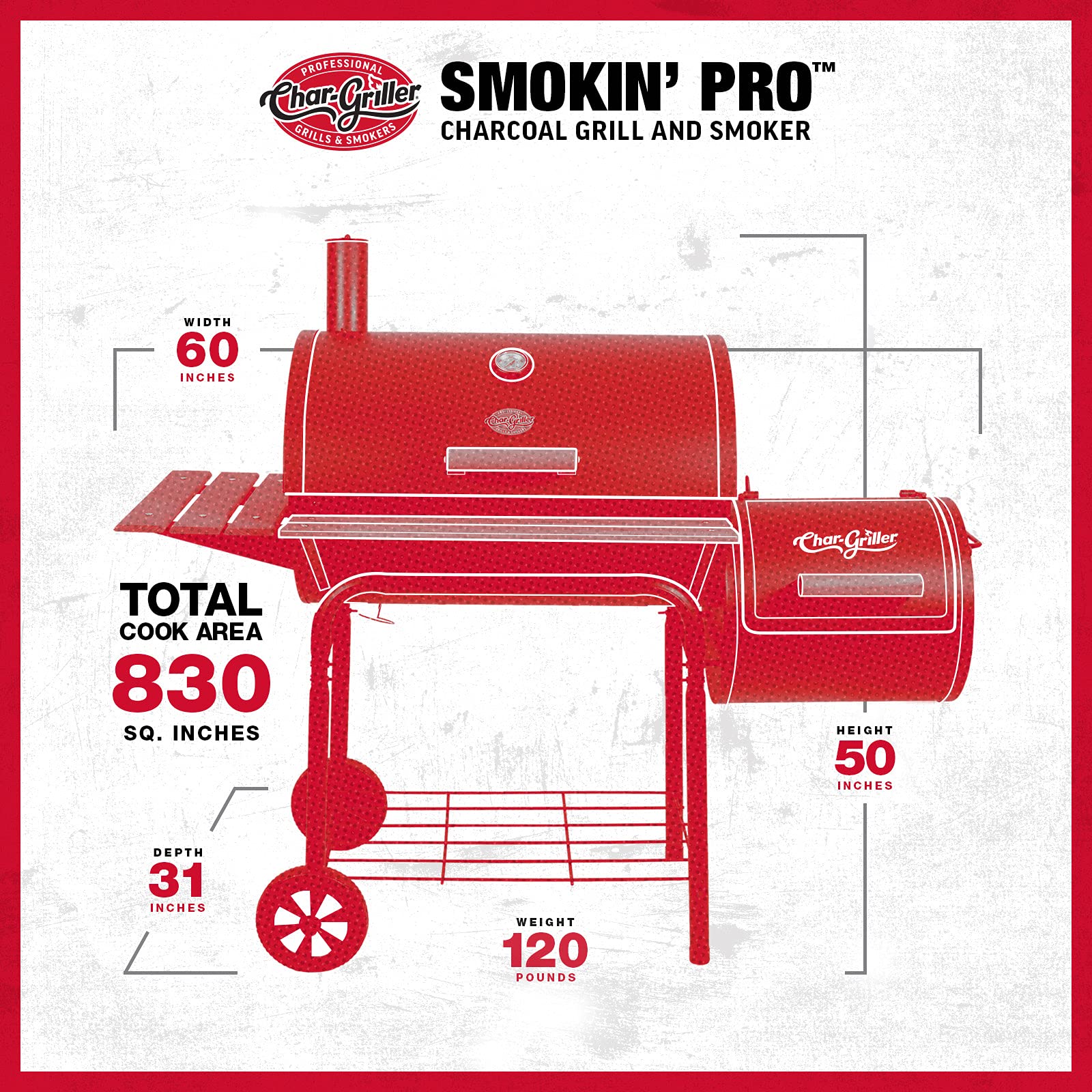 2025 Char-Griller 1224 Smokin Square Parrilla de Carbón y Ahumador Offset
