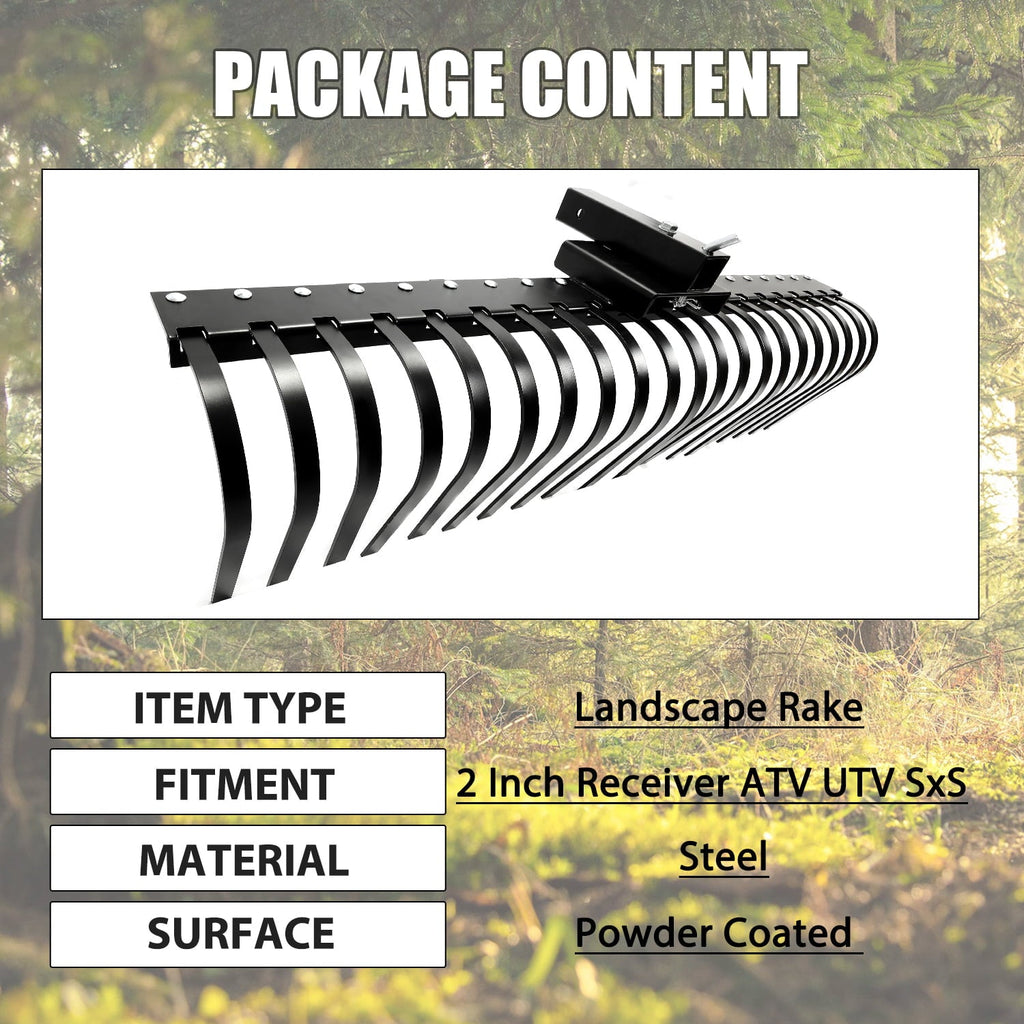 Rastrillo Paisajístico Kojem de 60 Pulgadas para ATV, UTV, SxS, Limpieza de Jardín, Patio y Playa con Barra de Herramienta de 48" o 60" y Sistema de Enganche de 3 Puntos