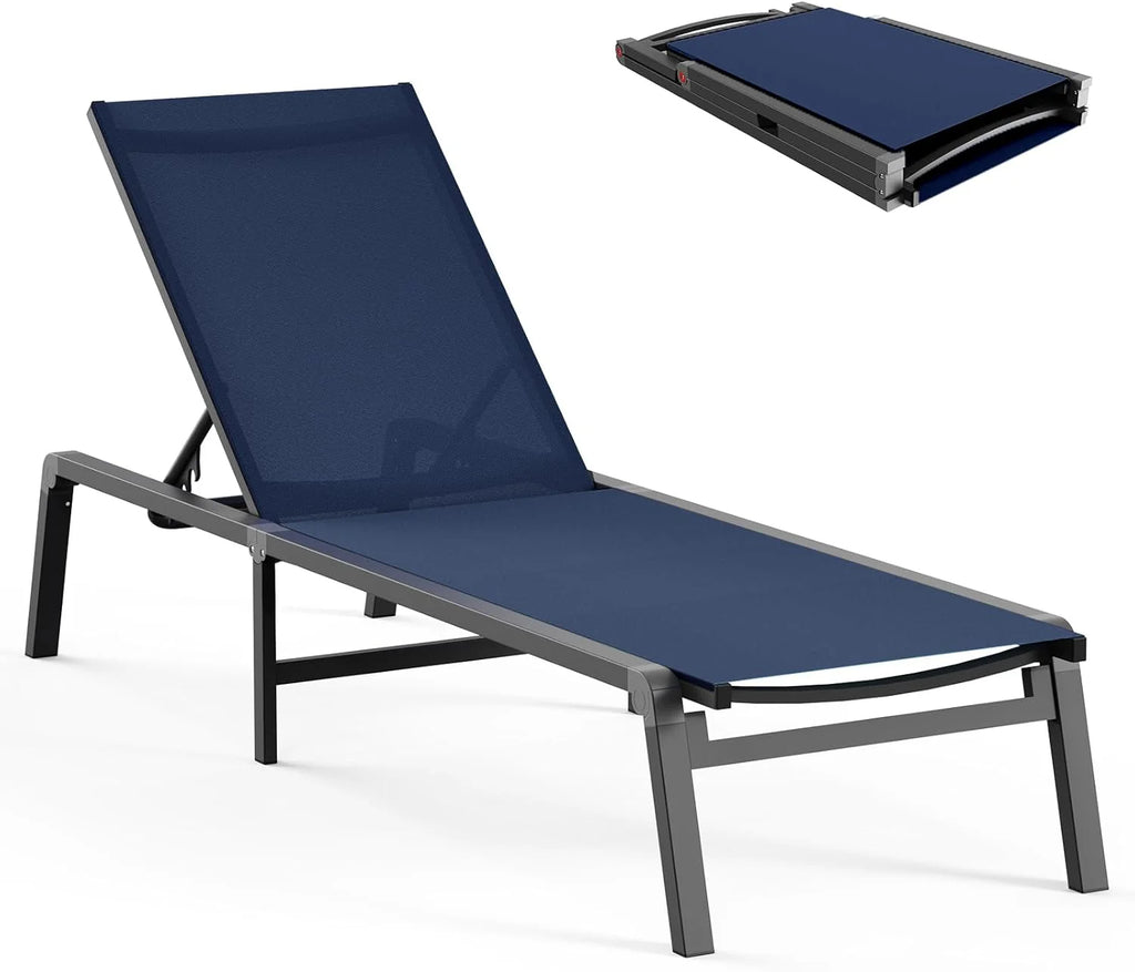 Tumbona de Aluminio para Exterior – Silla de Jardín Plegable sin Montaje, con Respaldo Ajustable en 5 Posiciones, para Terraza, Piscina, Playa – Negra