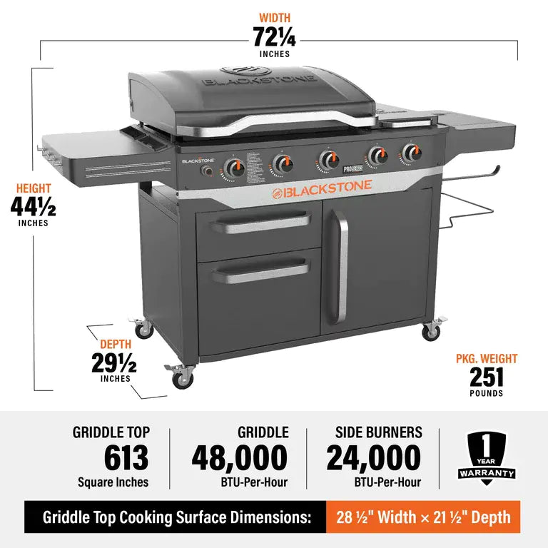 Blackstone ProSeries Estación de Cocina a Gas con 5 Quemadores de 28" y Plancha Lateral