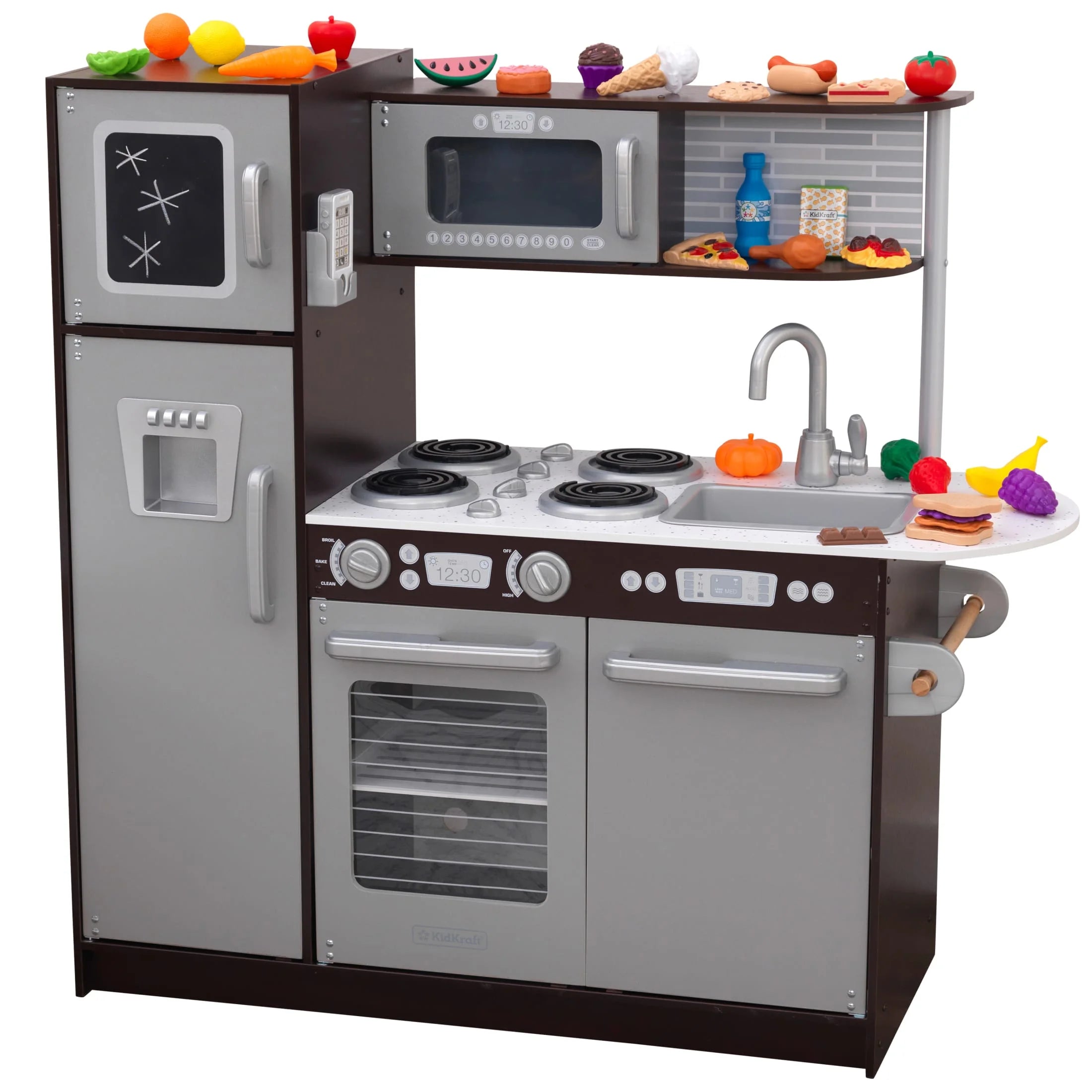 2025 Cocina de Juguete KidKraft Uptown Espresso de Madera con 30 Accesorios de Comida