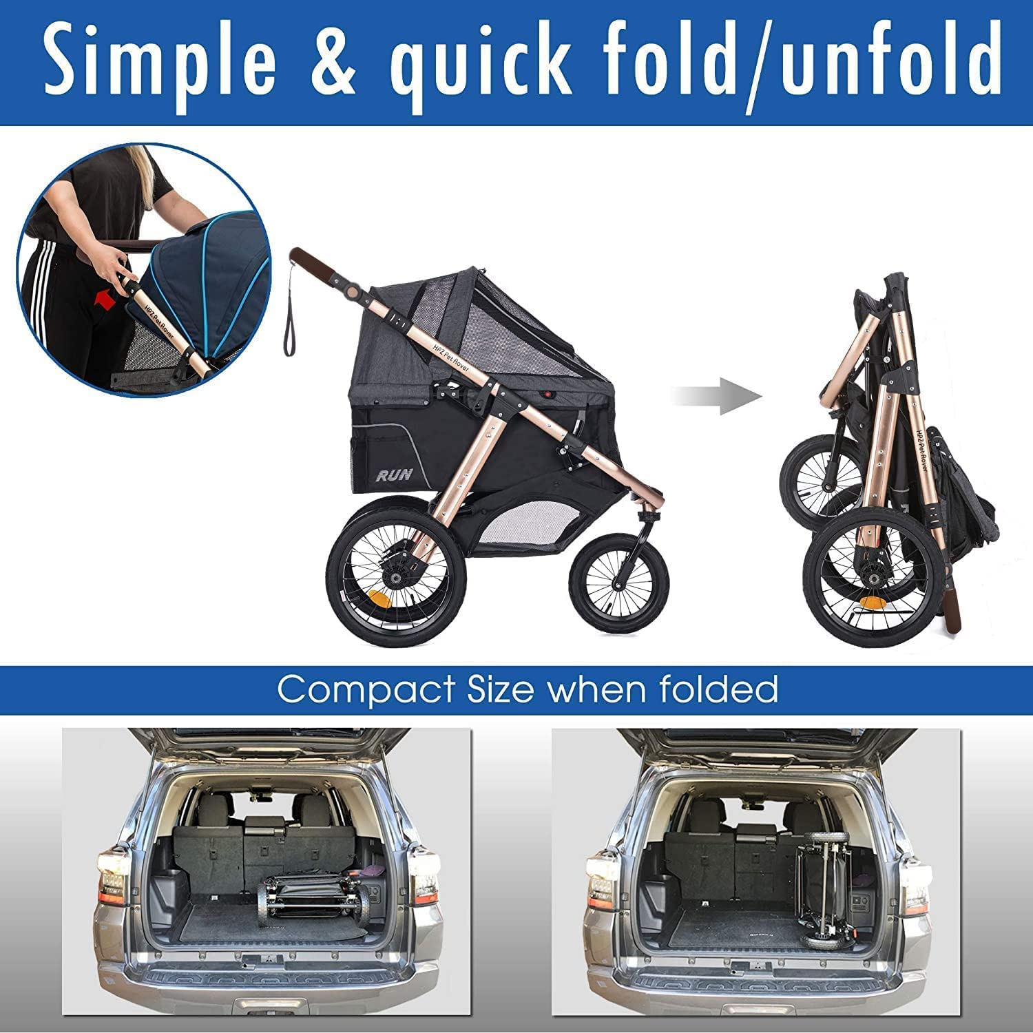Coche Deportivo para Correr con Ruedas de Goma Confort / Entrada sin Cremallera / Plegado Rápido con Una Mano / Estructura de Aluminio para Perros, Gatos y Mascotas Pequeñas o Medianas (Camuflaje Verde)