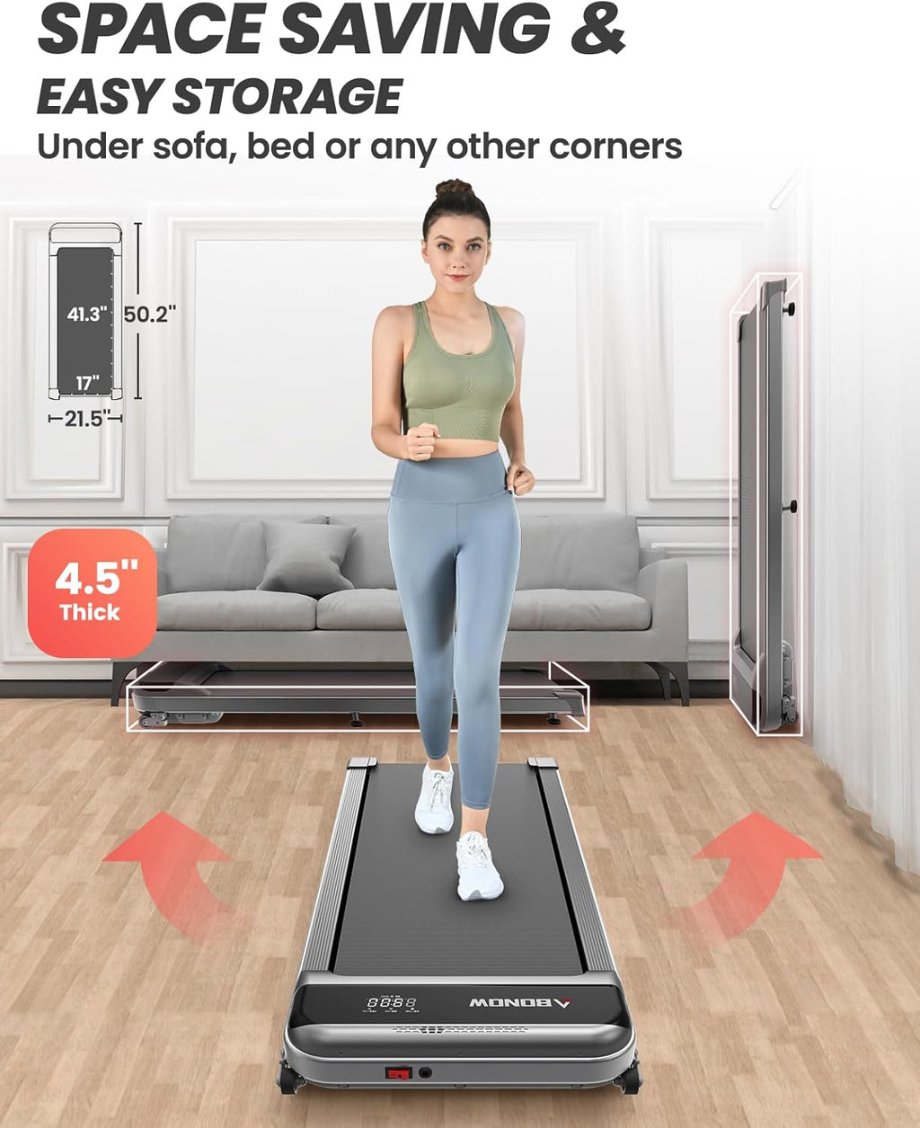 2025 Cinta de correr plegable con inclinación, cinta bajo escritorio para teletrabajo, 2.5 CV, portátil, capacidad 280 lbs (127 kg), control remoto, pantalla LED