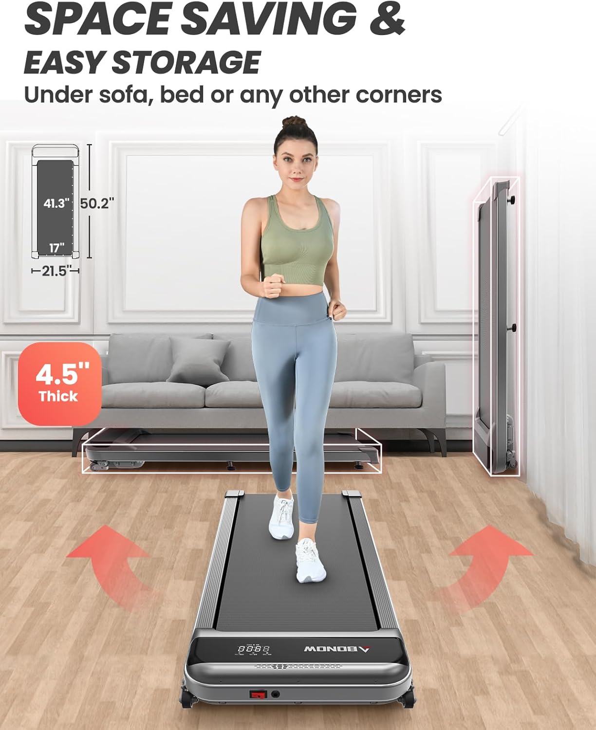 2025 Cinta de correr plegable con inclinación, cinta bajo escritorio para teletrabajo, 2.5 CV, portátil, capacidad 280 lbs (127 kg), control remoto, pantalla LED