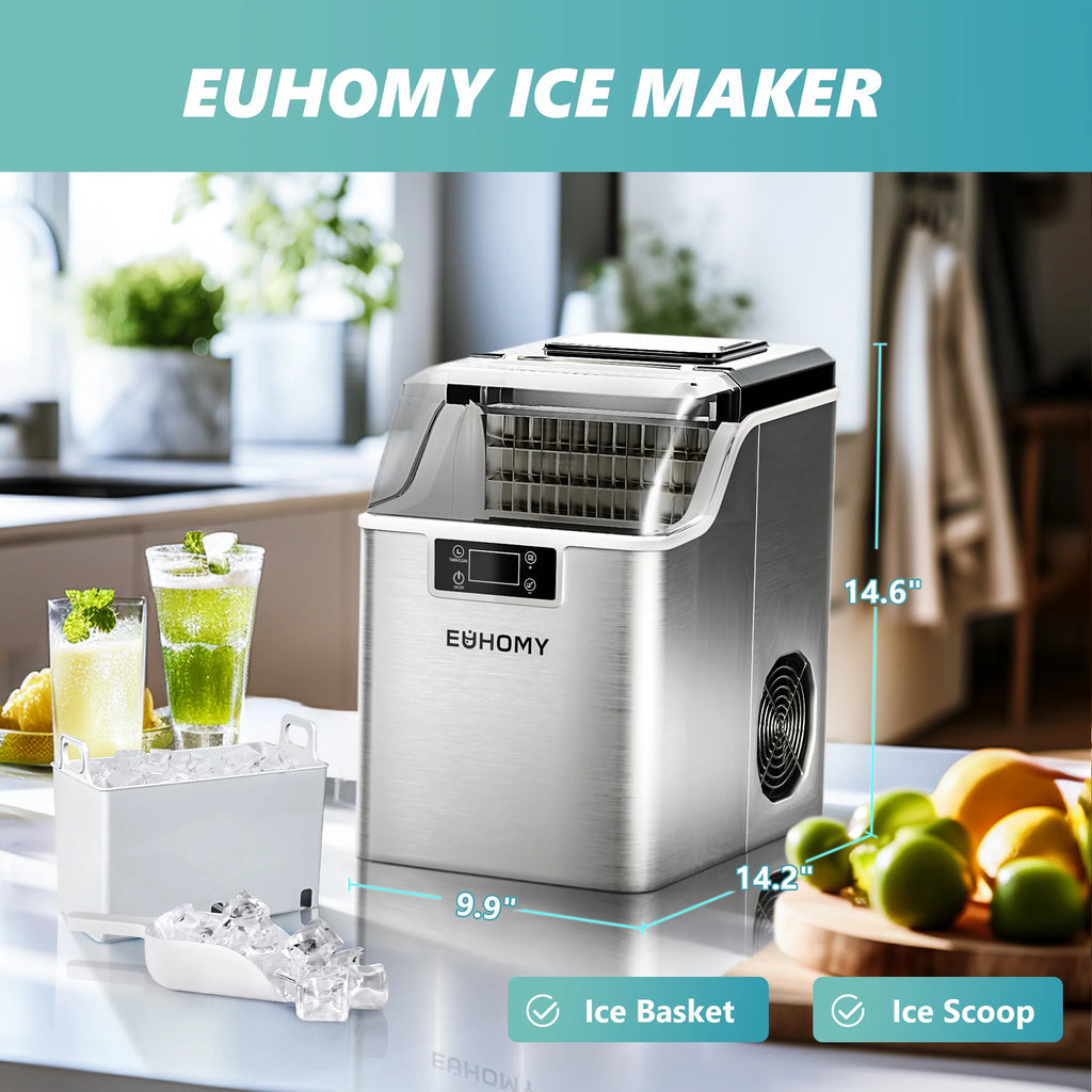 2025 Máquina de hielo compacta EUHOMY 14" Cube – Grosor de hielo ajustable con depósito de agua