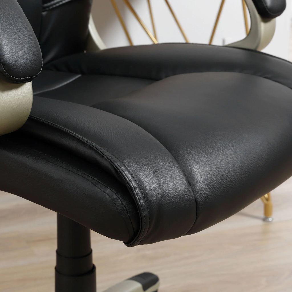 Silla de Oficina con Respaldo Alto, Sillón Giratorio de Cuero Sintético con Altura Ajustable, Negro