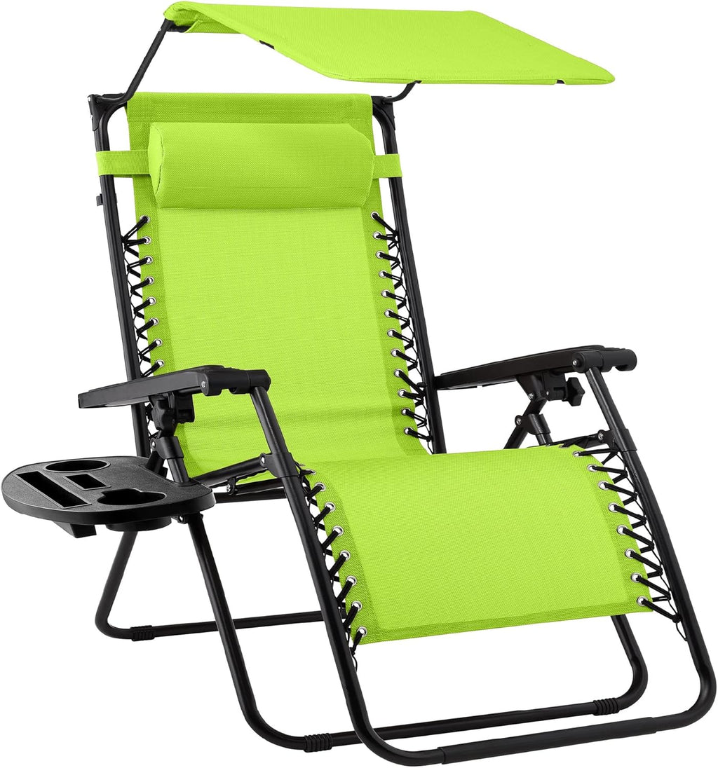 Best Choice Products – Silla Reclinable de Patio con Gravedad Cero, Ajustable y Plegable para Exteriores con Dosel, Almohada Cervical y Bandeja Lateral, Textileno – Azul Pavo Real