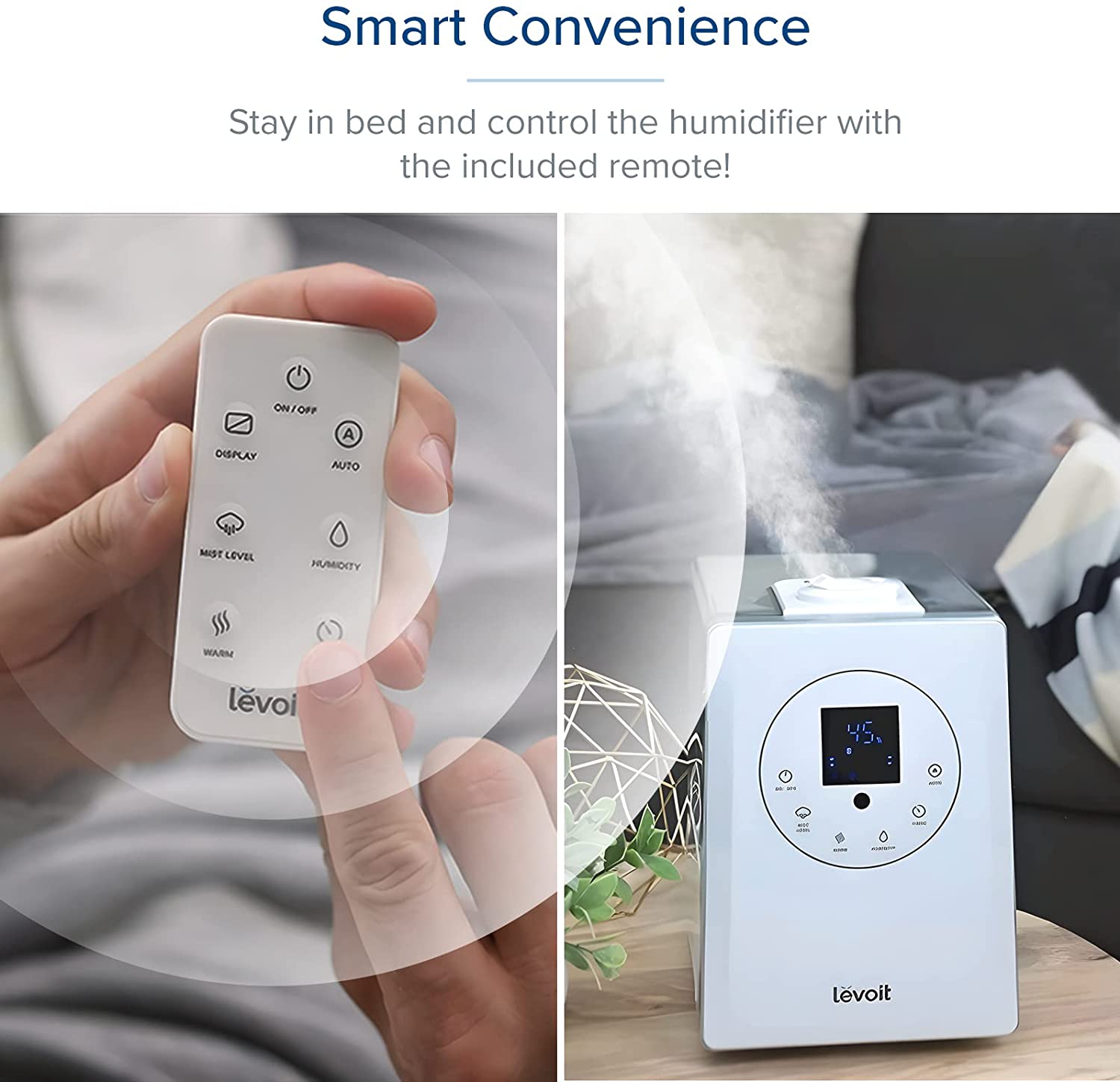 Humidificadores LEVOIT para Dormitorio y Habitaciones Grandes, 6L de Niebla Cálida y Fría para Familias y Plantas, con Sensor de Humedad Integrado