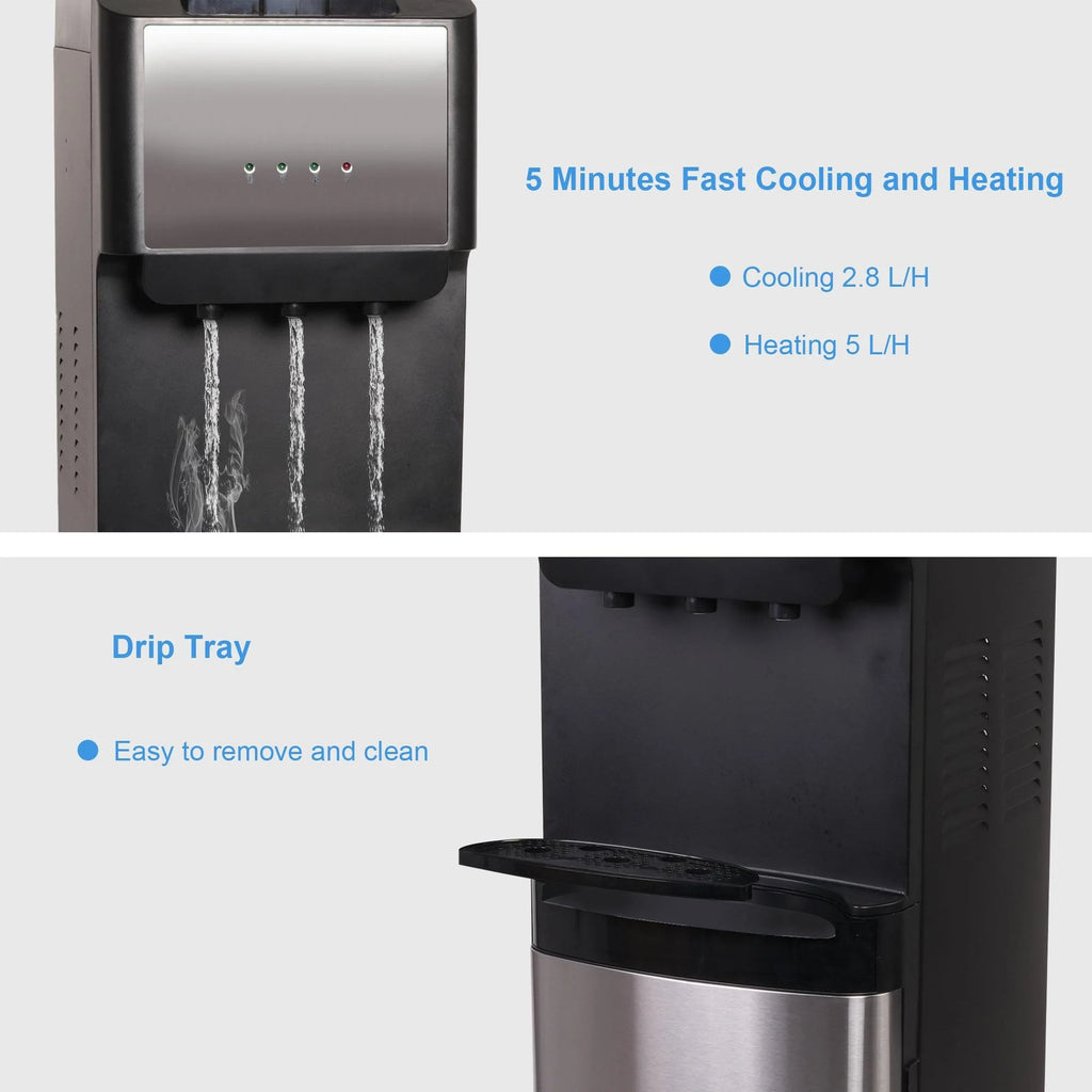 2025 Fuente de agua de 5 galones con carga inferior – 3 temperaturas con seguridad infantil – Negra