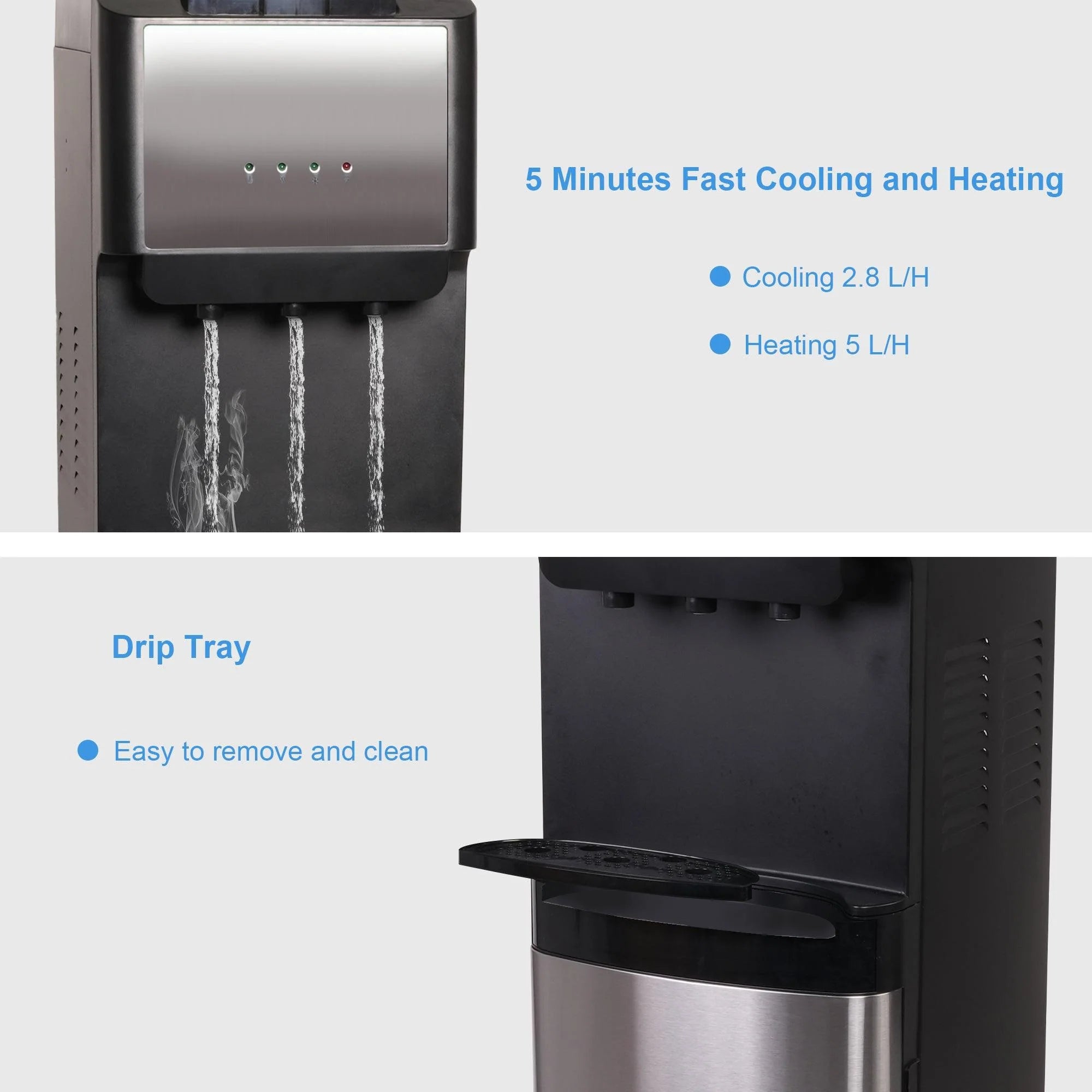 2025 Fuente de agua de 5 galones con carga inferior – 3 temperaturas con seguridad infantil – Negra