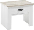 Mesita de noche Florenz blanca con aspecto de madera, 1 cajón, 58 cm de ancho