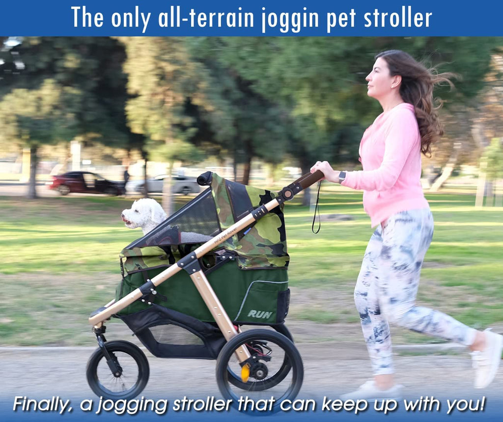 Coche Deportivo para Correr con Ruedas de Goma Confort / Entrada sin Cremallera / Plegado Rápido con Una Mano / Estructura de Aluminio para Perros, Gatos y Mascotas Pequeñas o Medianas (Camuflaje Verde)