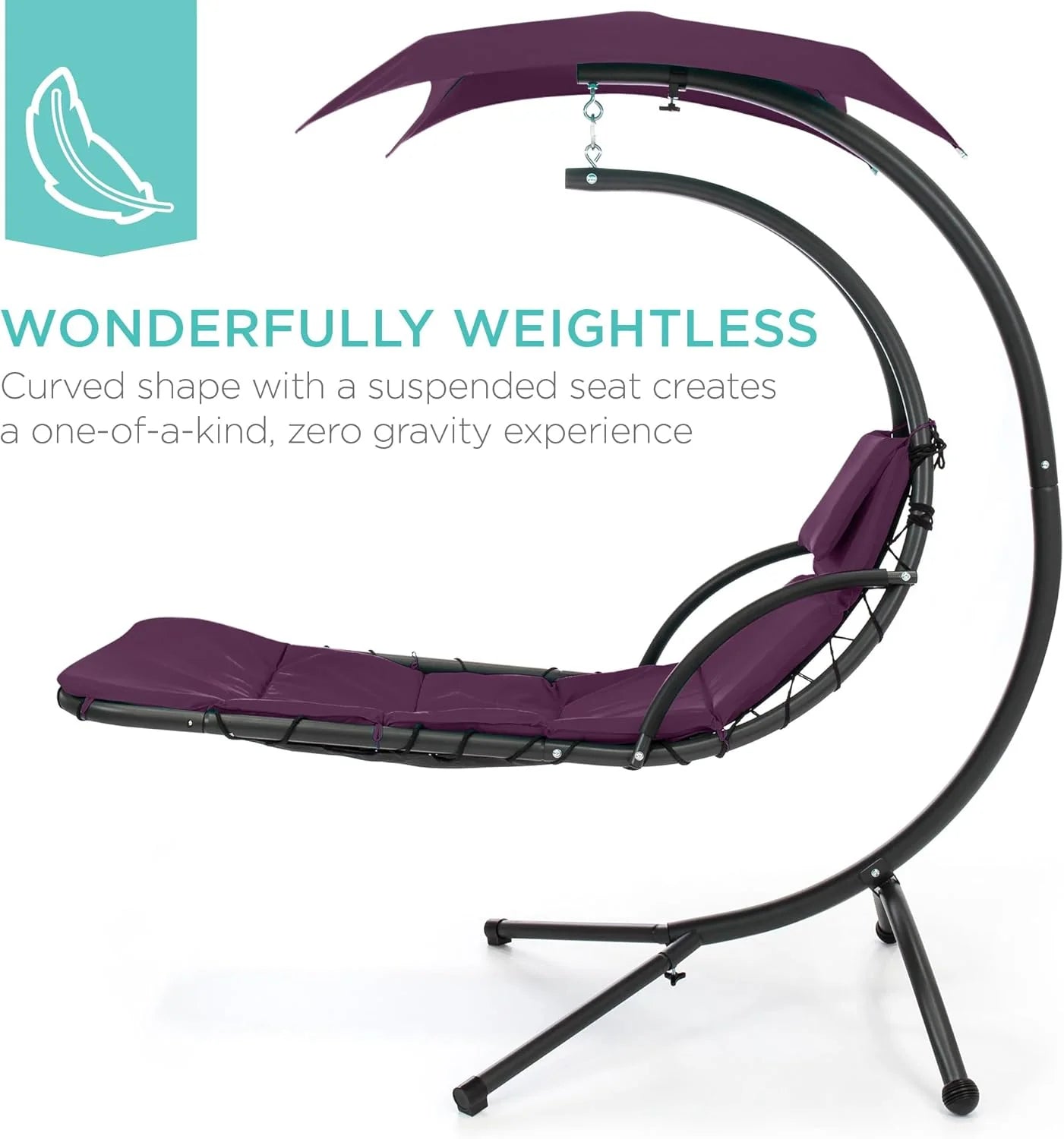 Chaise Longue Suspendue de Exterior Best Choice Products – Silla Balancín Curvada de Acero con Cojín Integrado y Toldo Desmontable – Gris Carbón