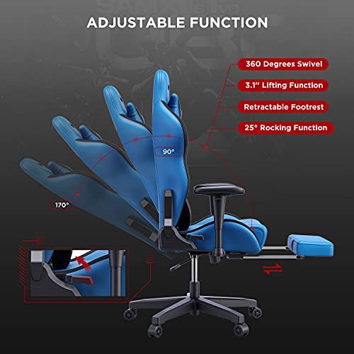 AutoFull Escritorio de Juego y Silla de Oficina con Soporte Lumbar Ergonómico, Estilo Racing, Cuero PU, Silla de Tarea Giratoria Ajustable de Espalda Alta para PC