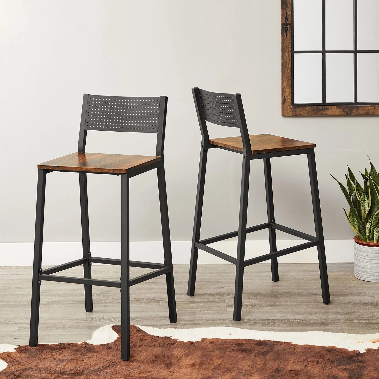 Juego de 2 Taburetes Altos de Cocina Gris Antracita y Negro