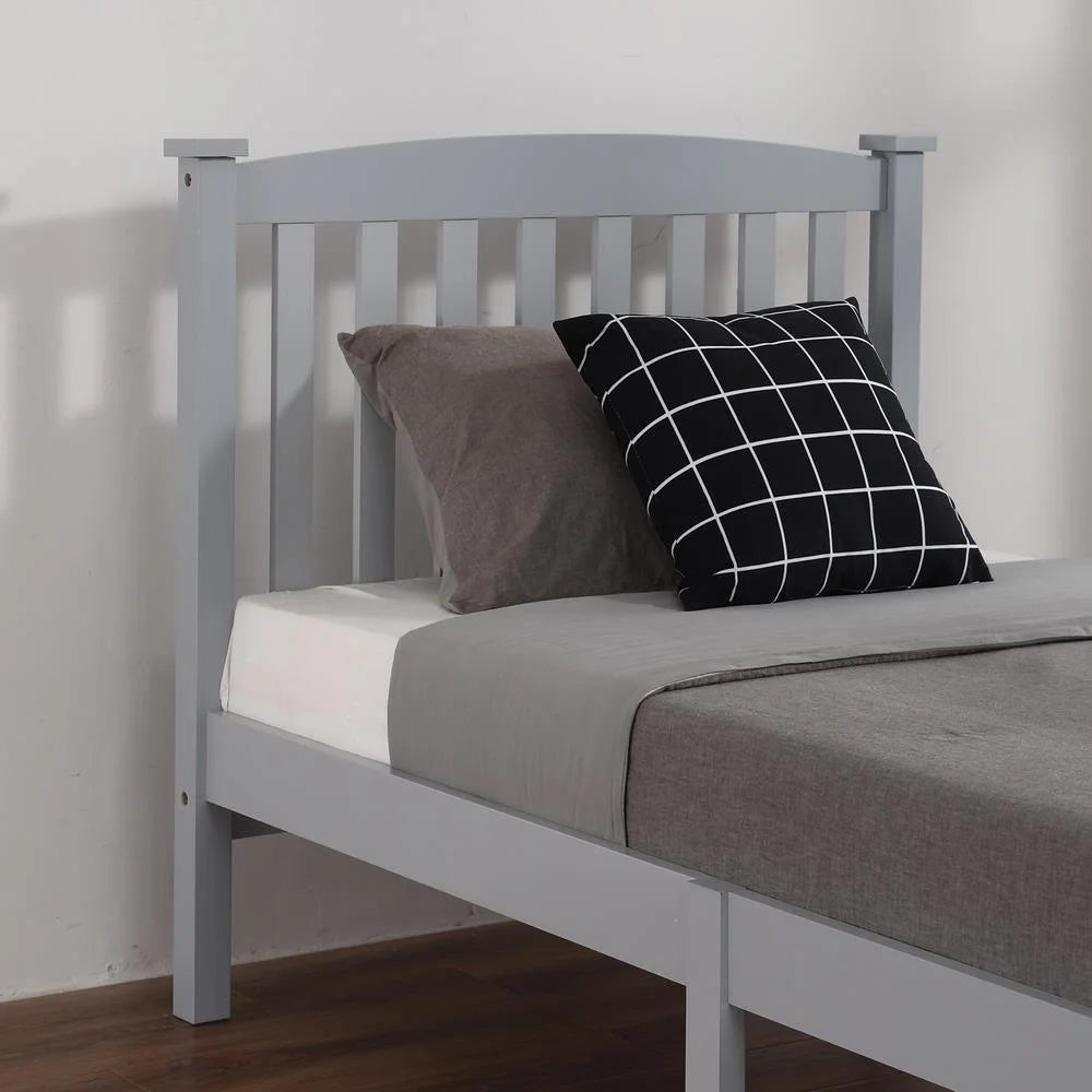 Cama vertical de madera Ktaxon, tamaño individual, con cabecero y pie de cama, color gris