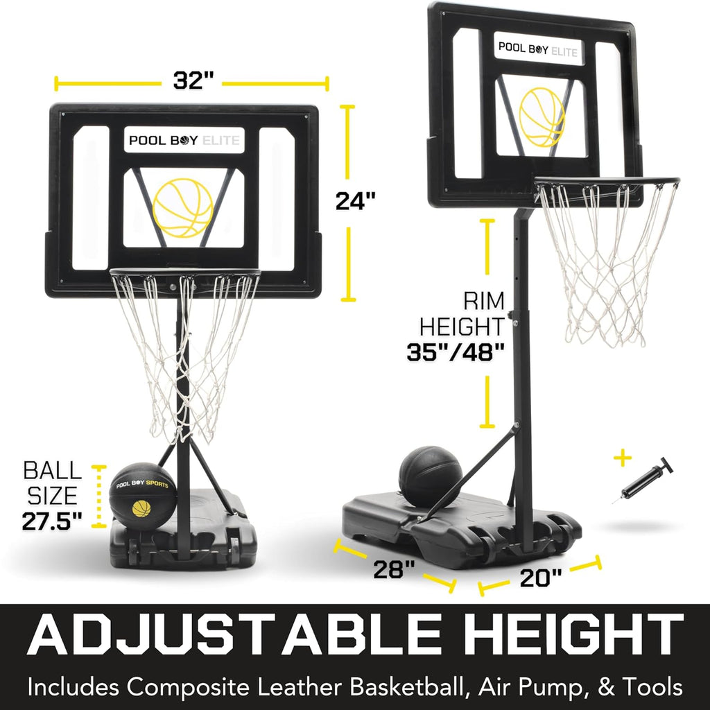All-In-One Aro de Baloncesto para Piscina – Incluye Balón Compuesto, Bomba de Aire y Herramientas – Set Resistente en Negro Mate – Canasta Ajustable para el Lado de la Piscina – Para Niños, Adolescentes y Adultos