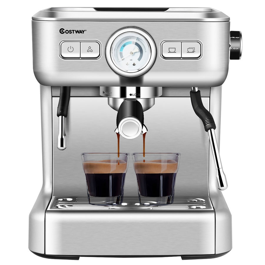 2025 Máquina de Espresso Semi-Automática Costway con Tanque de Agua, Bomba de Presión y Varilla de Vapor para Leche