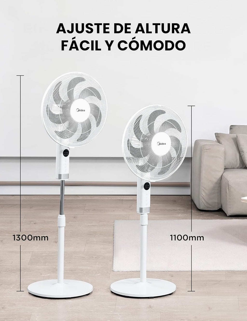 Ventilador de Pie MIDEA 12 Velocidades con Control Remoto – Ventilador Silencioso con Oscilación de 120º + 135º – Ventilador con Temporizador, Filtro y Doble Aspa – Flujo de Aire hasta 24 metros