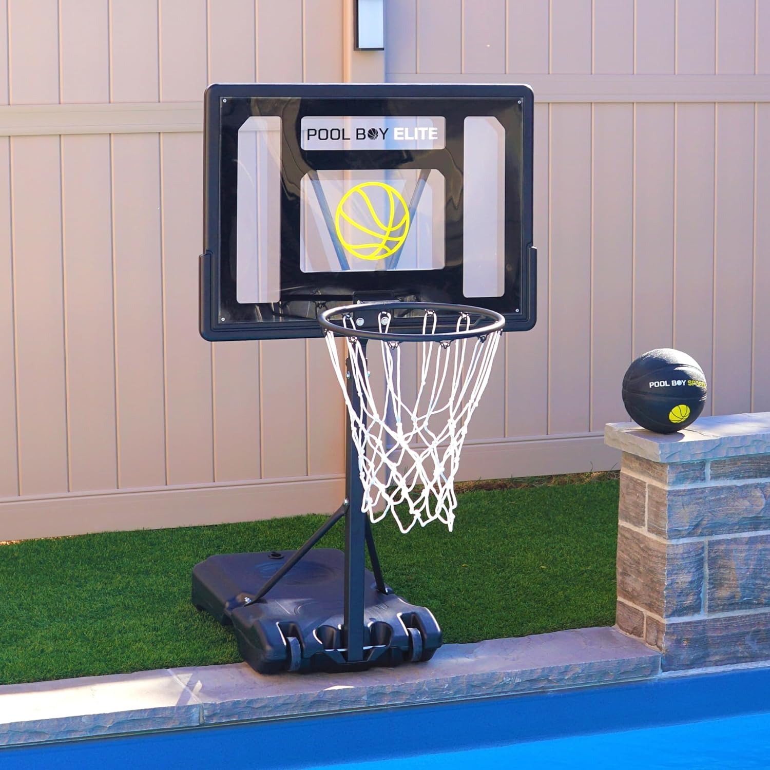 All-In-One Aro de Baloncesto para Piscina – Incluye Balón Compuesto, Bomba de Aire y Herramientas – Set Resistente en Negro Mate – Canasta Ajustable para el Lado de la Piscina – Para Niños, Adolescentes y Adultos