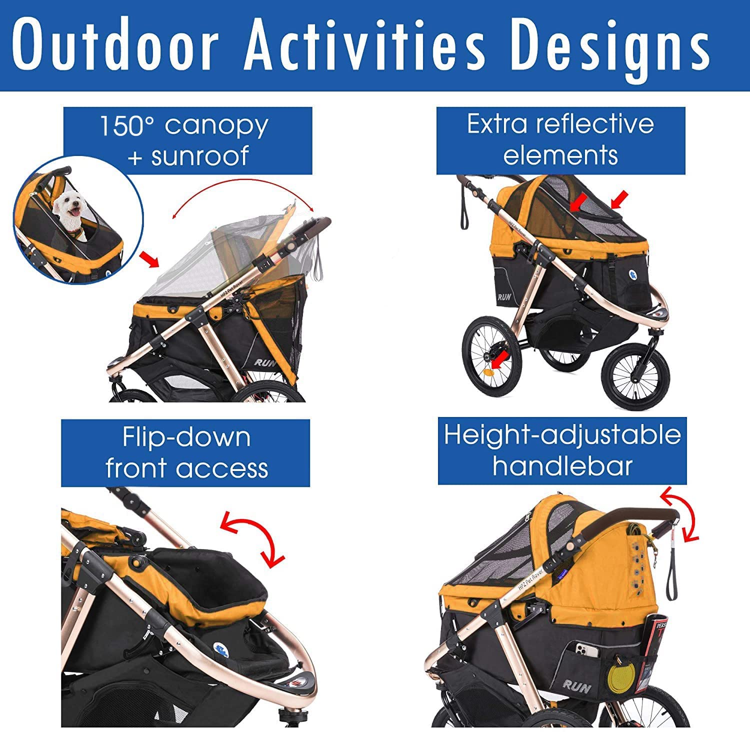 Coche Deportivo para Correr con Ruedas de Goma Confort / Entrada sin Cremallera / Plegado Rápido con Una Mano / Estructura de Aluminio para Perros, Gatos y Mascotas Pequeñas o Medianas (Camuflaje Verde)