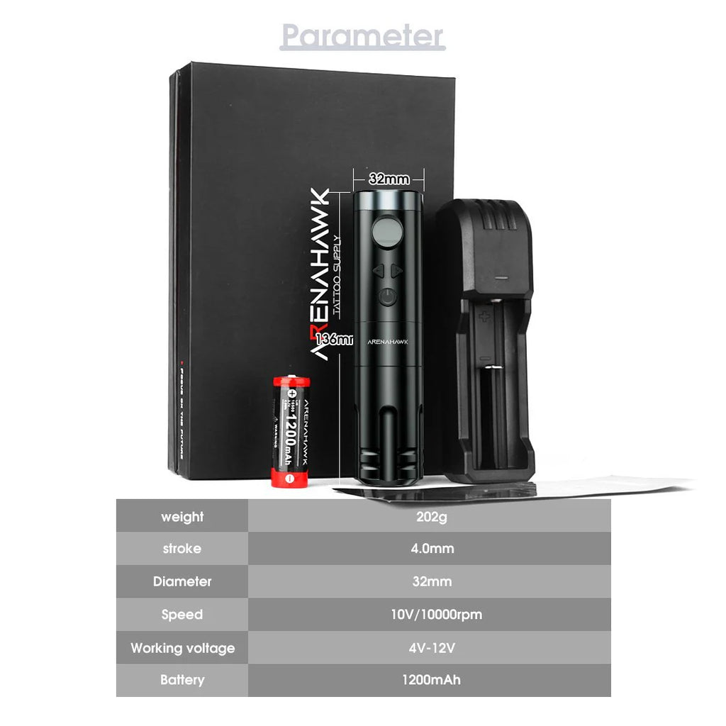 Máquina de Tatuaje Rotativa Inalámbrica Arenahawk A-Power con Recorrido de 4.0 mm