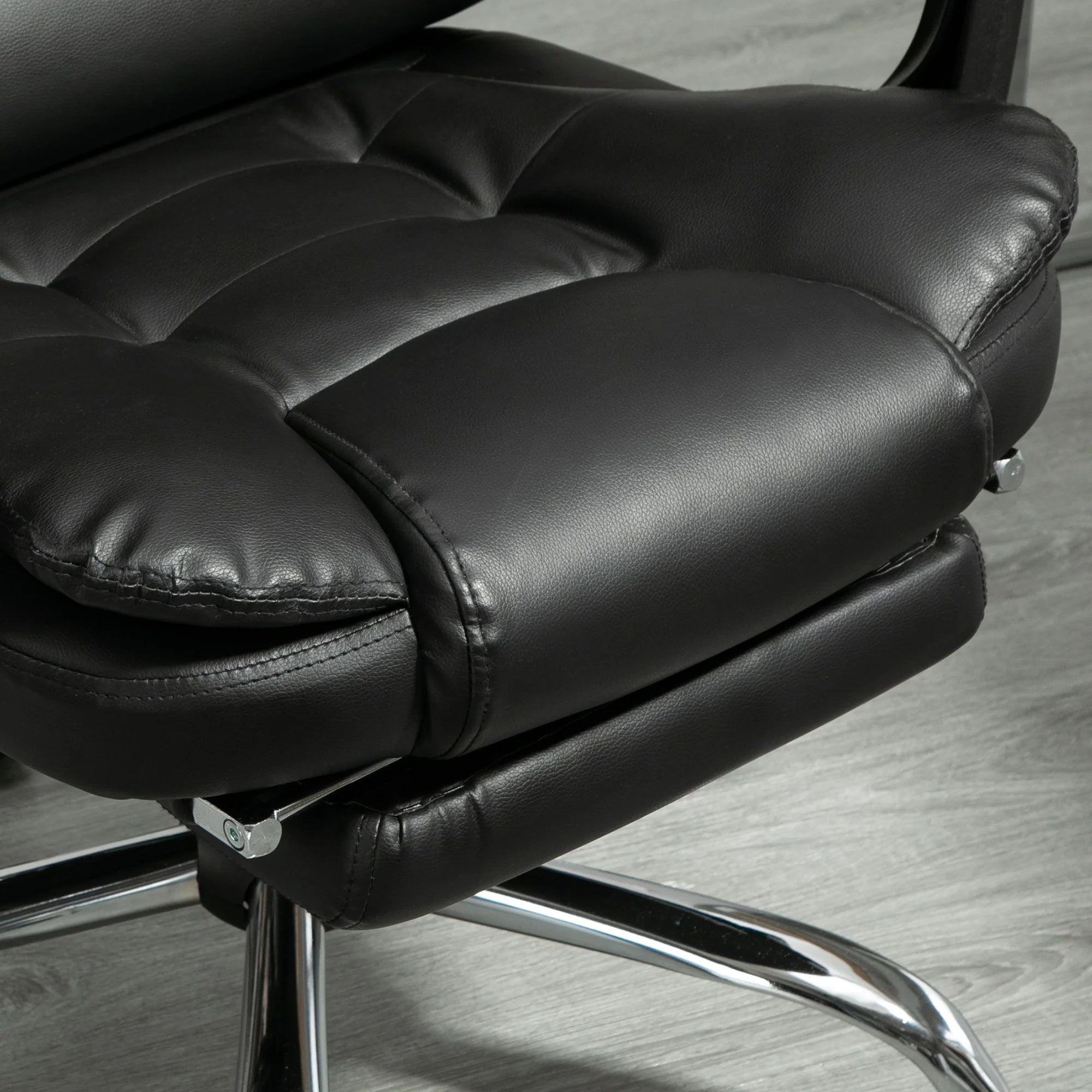 Silla de Oficina Ejecutiva, Sillón de Cuero PU con Respaldo Reclinable y Reposapiés, Negro